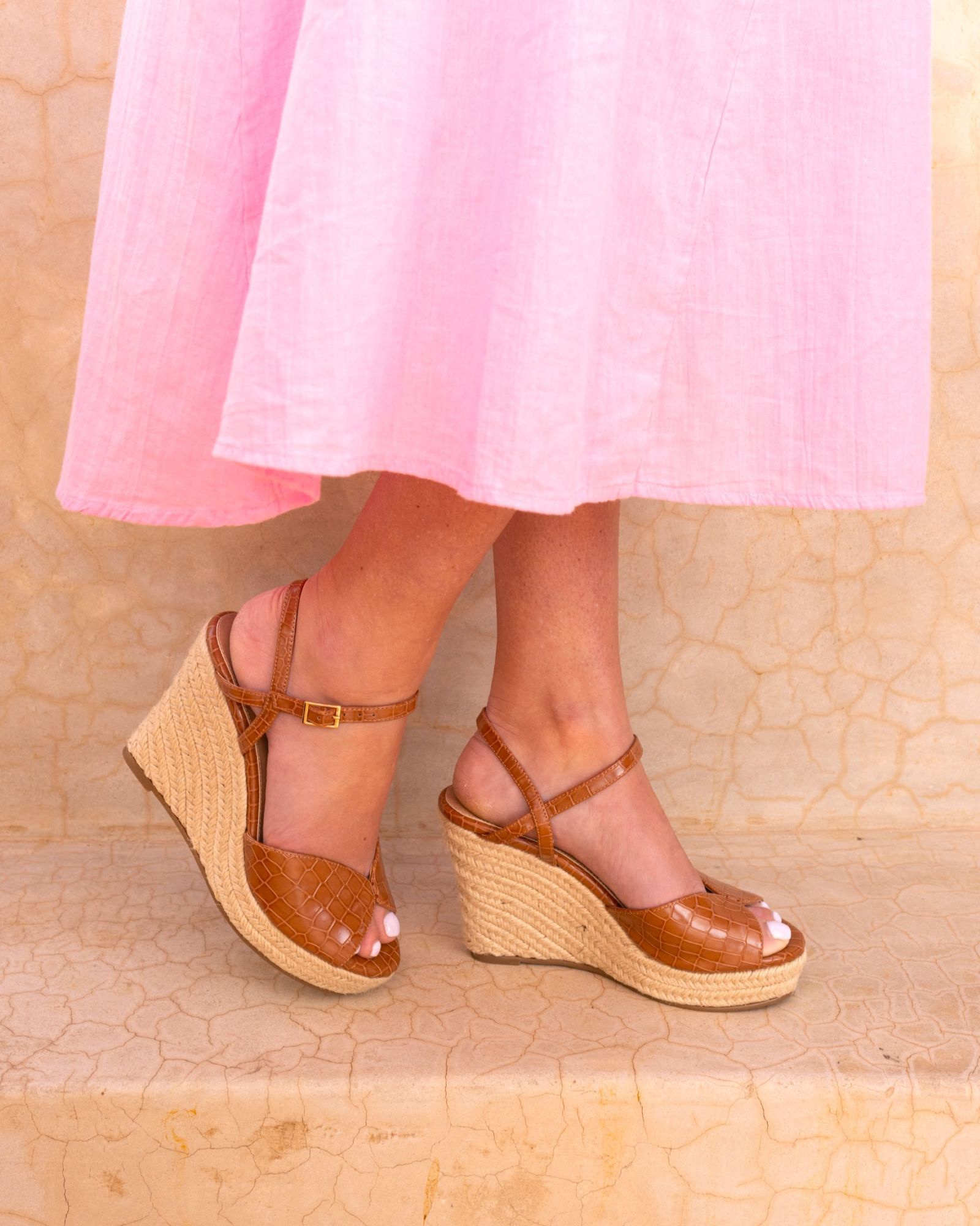 BLISS Tan Espadrille Wedge Sandal