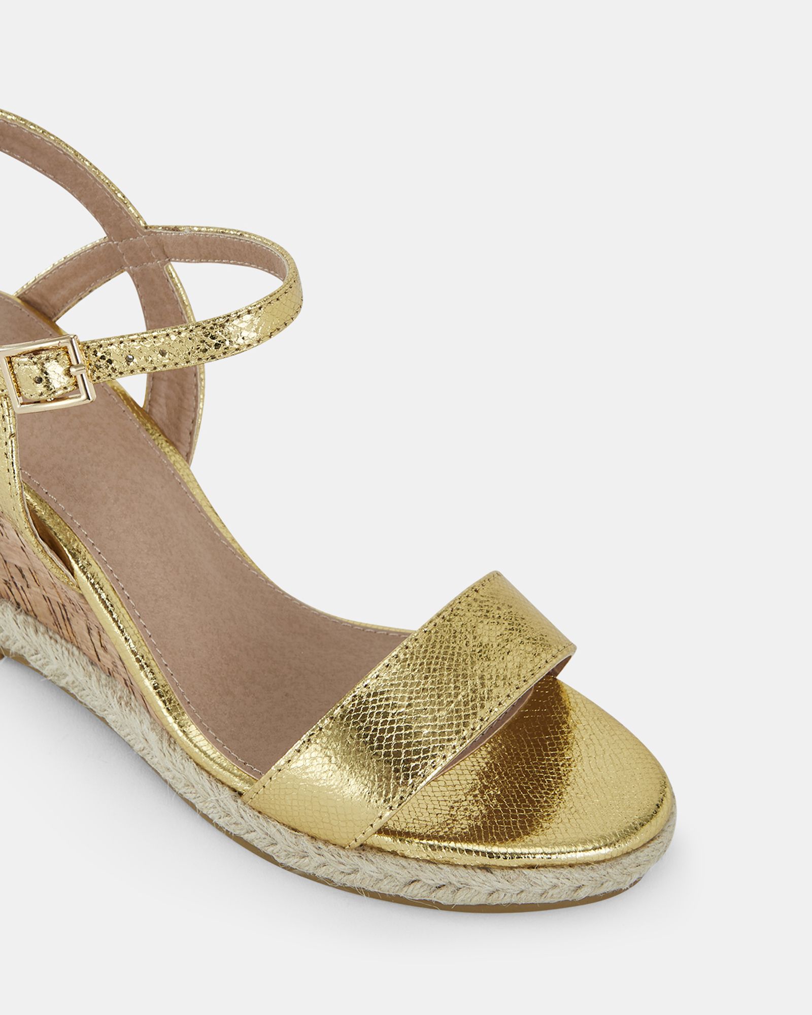 WIDE FIT BOOMA Gold Cork Wedge Sandal