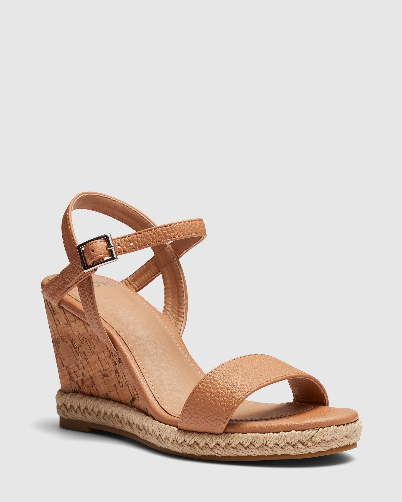 WIDE FIT BOOMA Tan Cork Wedge Sandal
