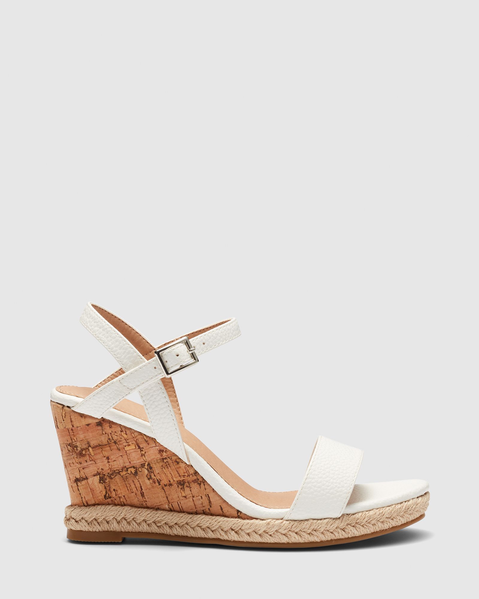 WIDE FIT BOOMA White Cork Wedge Sandal