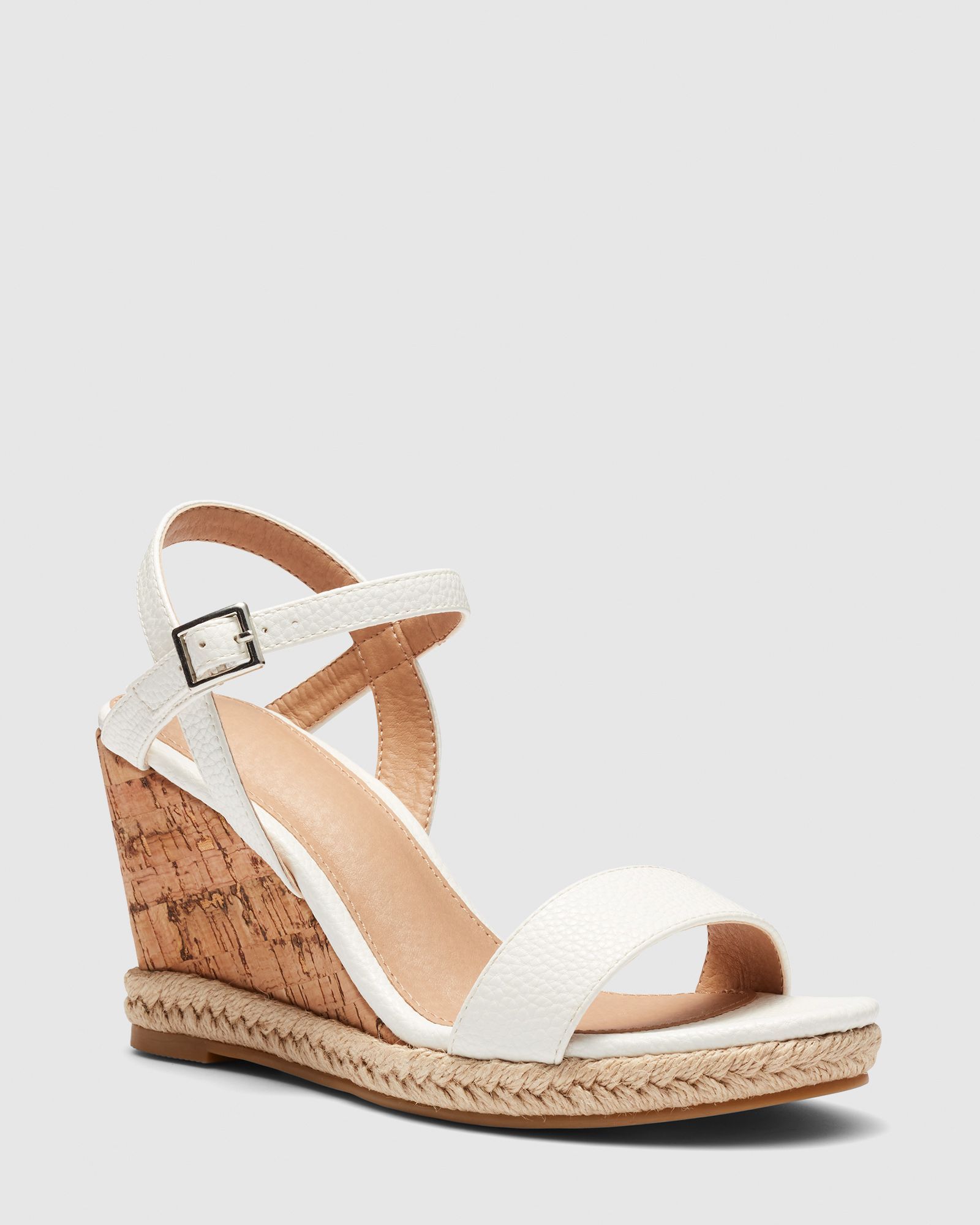 WIDE FIT BOOMA White Cork Wedge Sandal