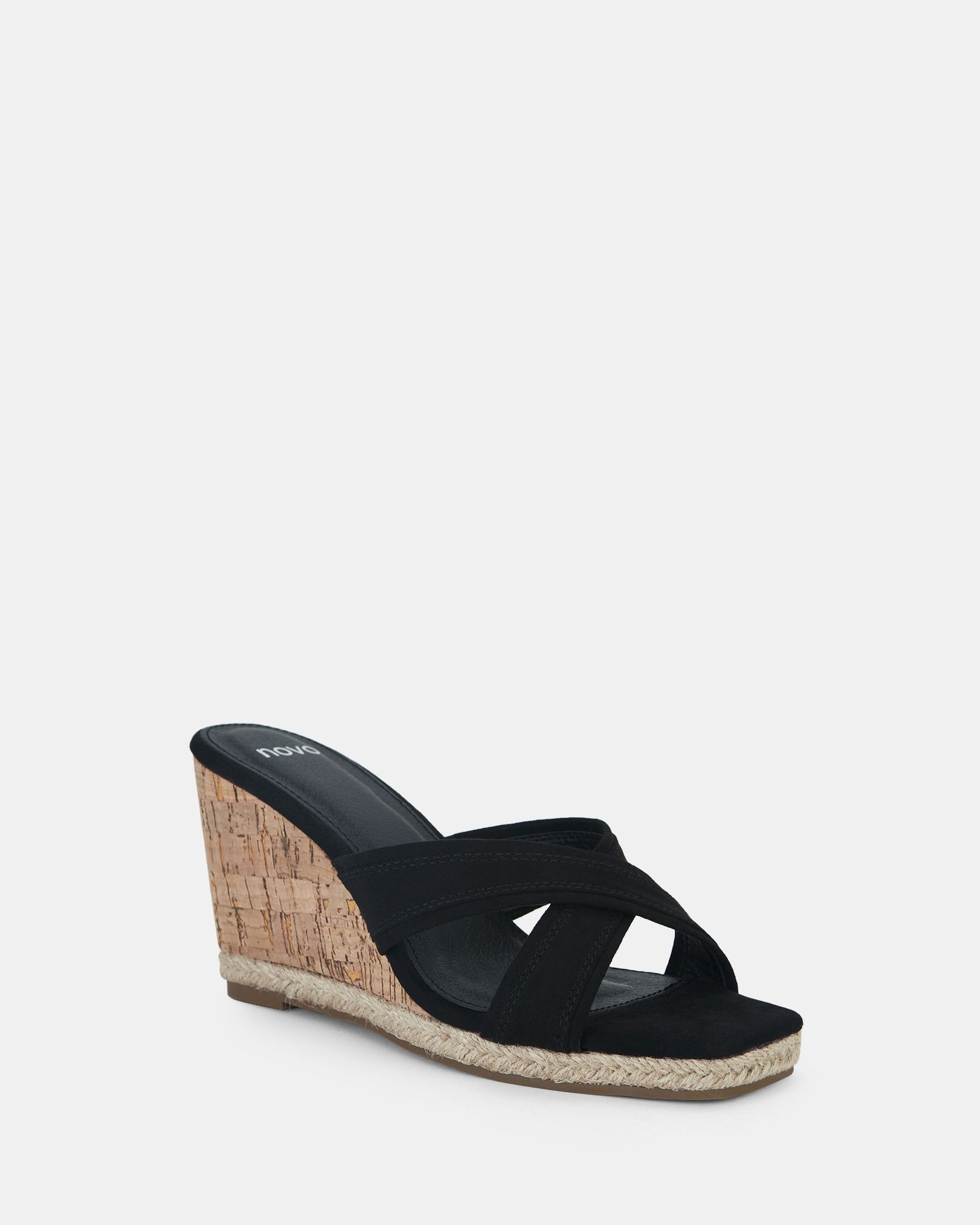 BRIXTON Black Cork Wedge Mule
