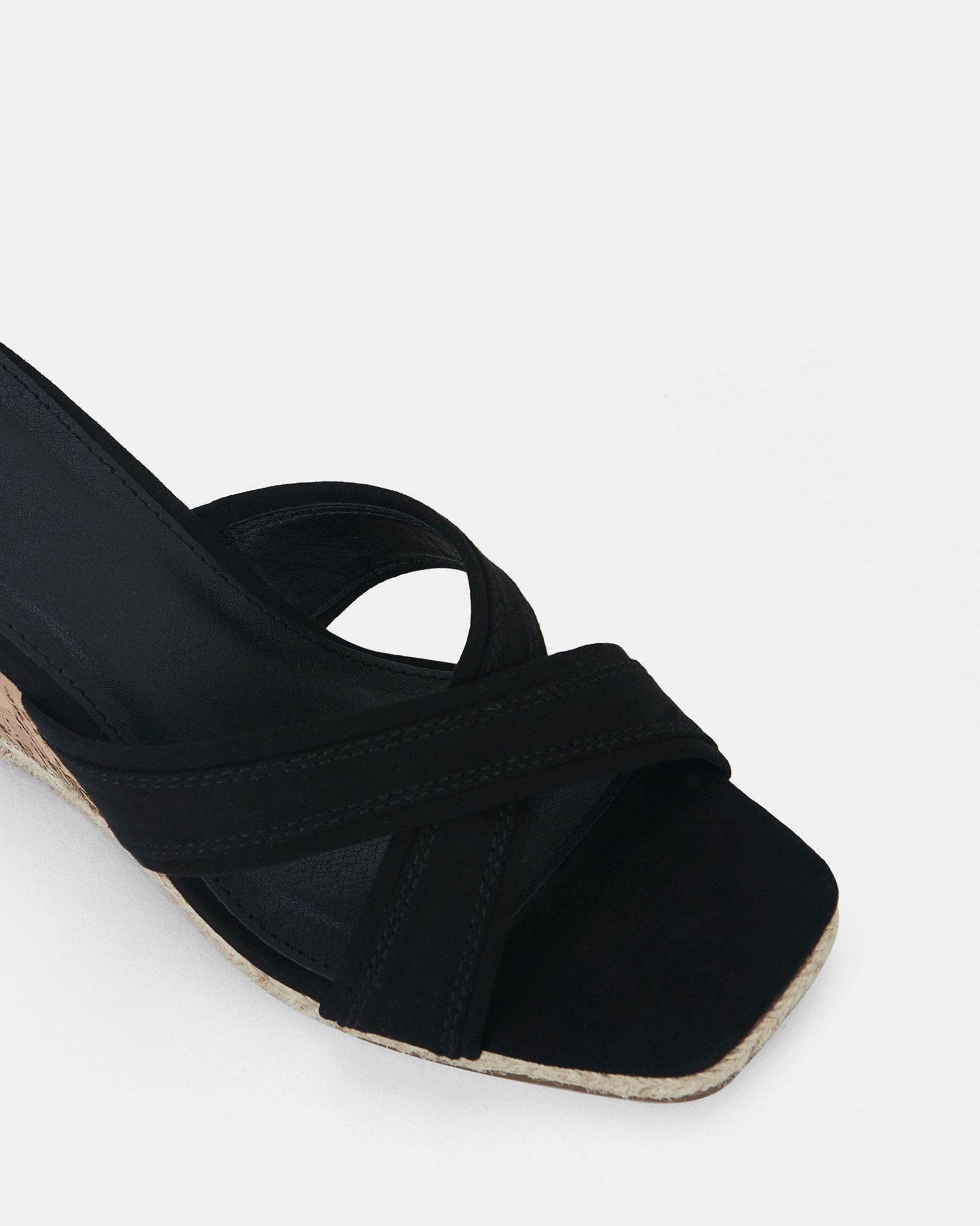 BRIXTON Black Cork Wedge Mule