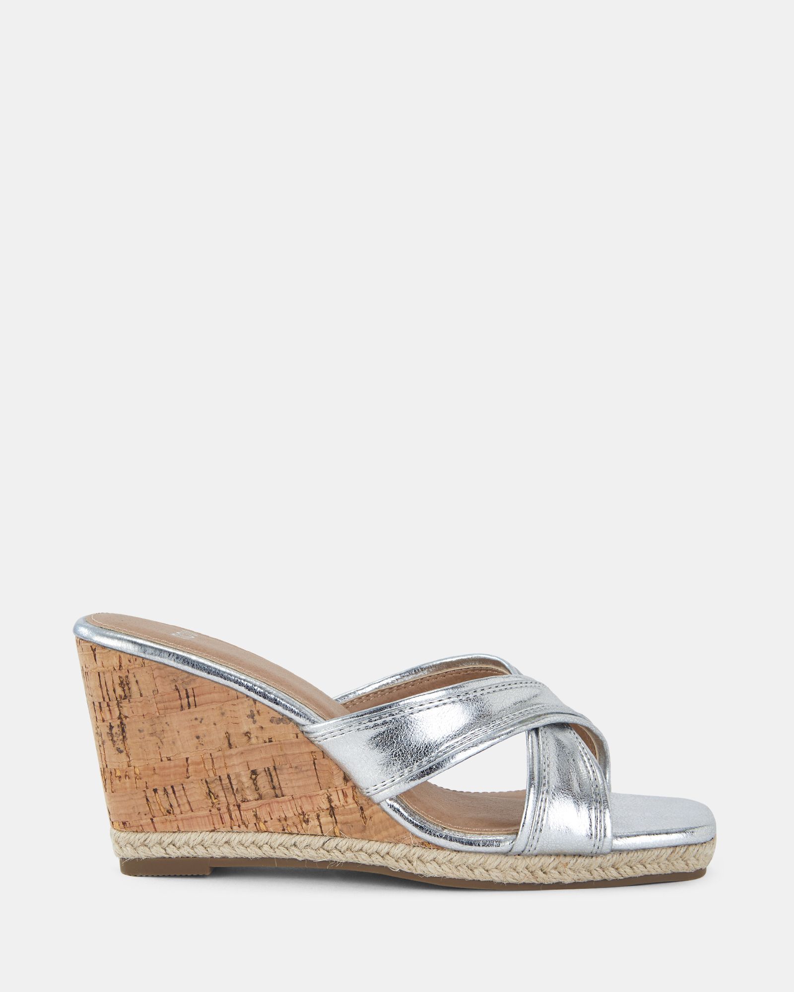 BRIXTON Silver Cork Wedge Mule