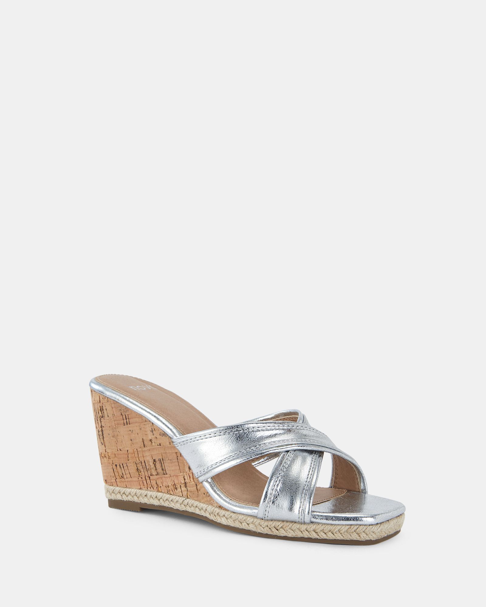 BRIXTON Silver Cork Wedge Mule