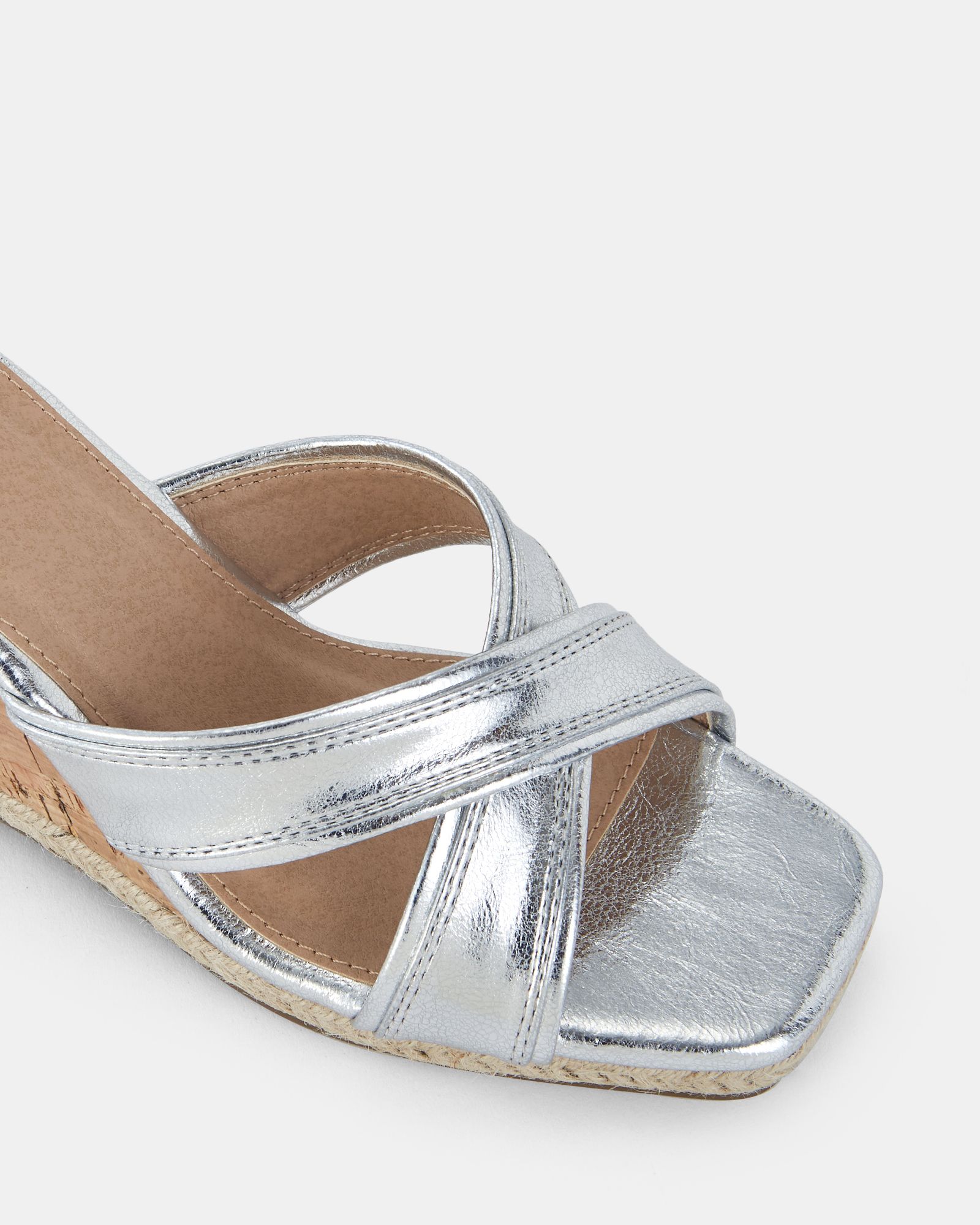 BRIXTON Silver Cork Wedge Mule