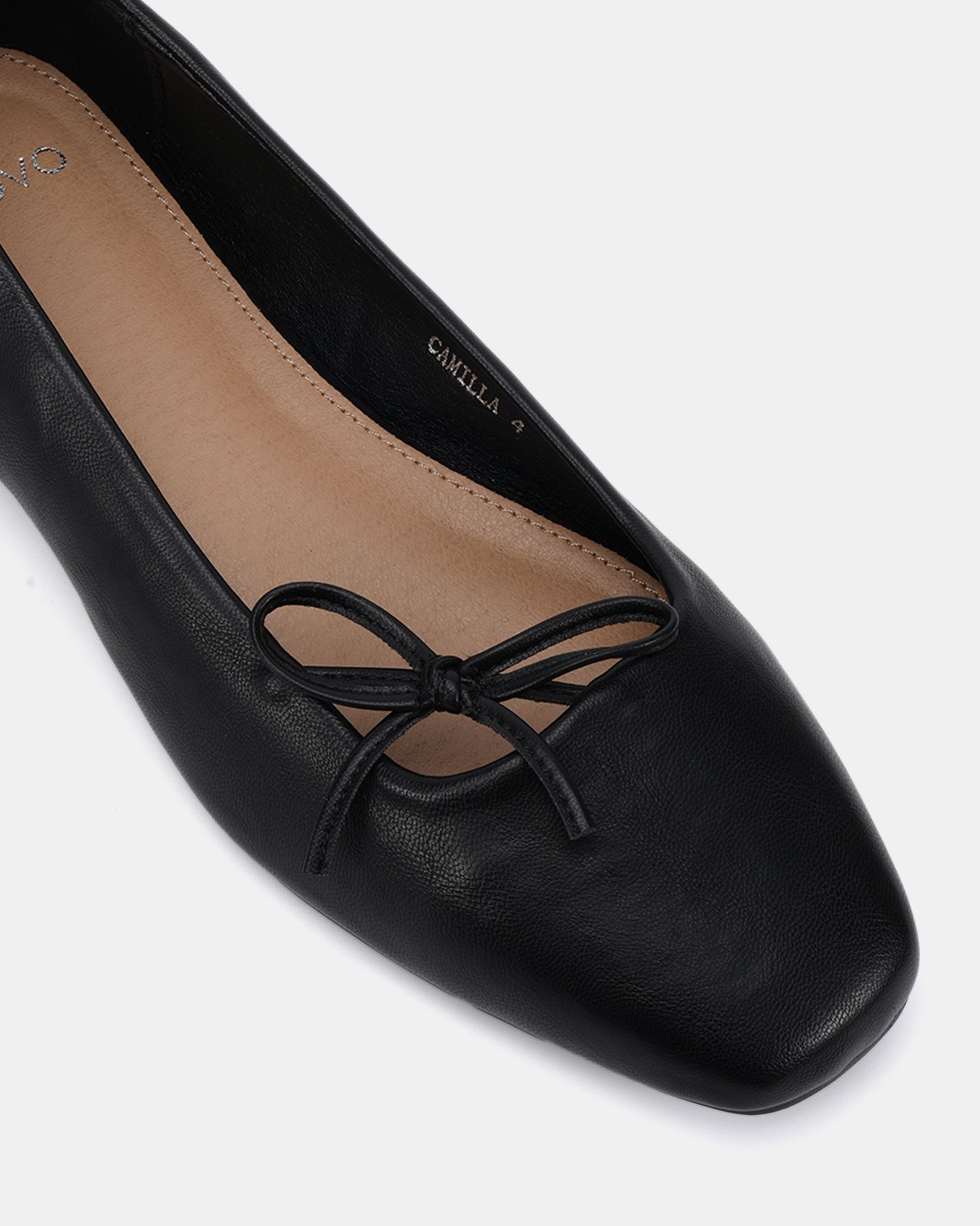 CAMILLA Black Asymmetric Bow Ballerina