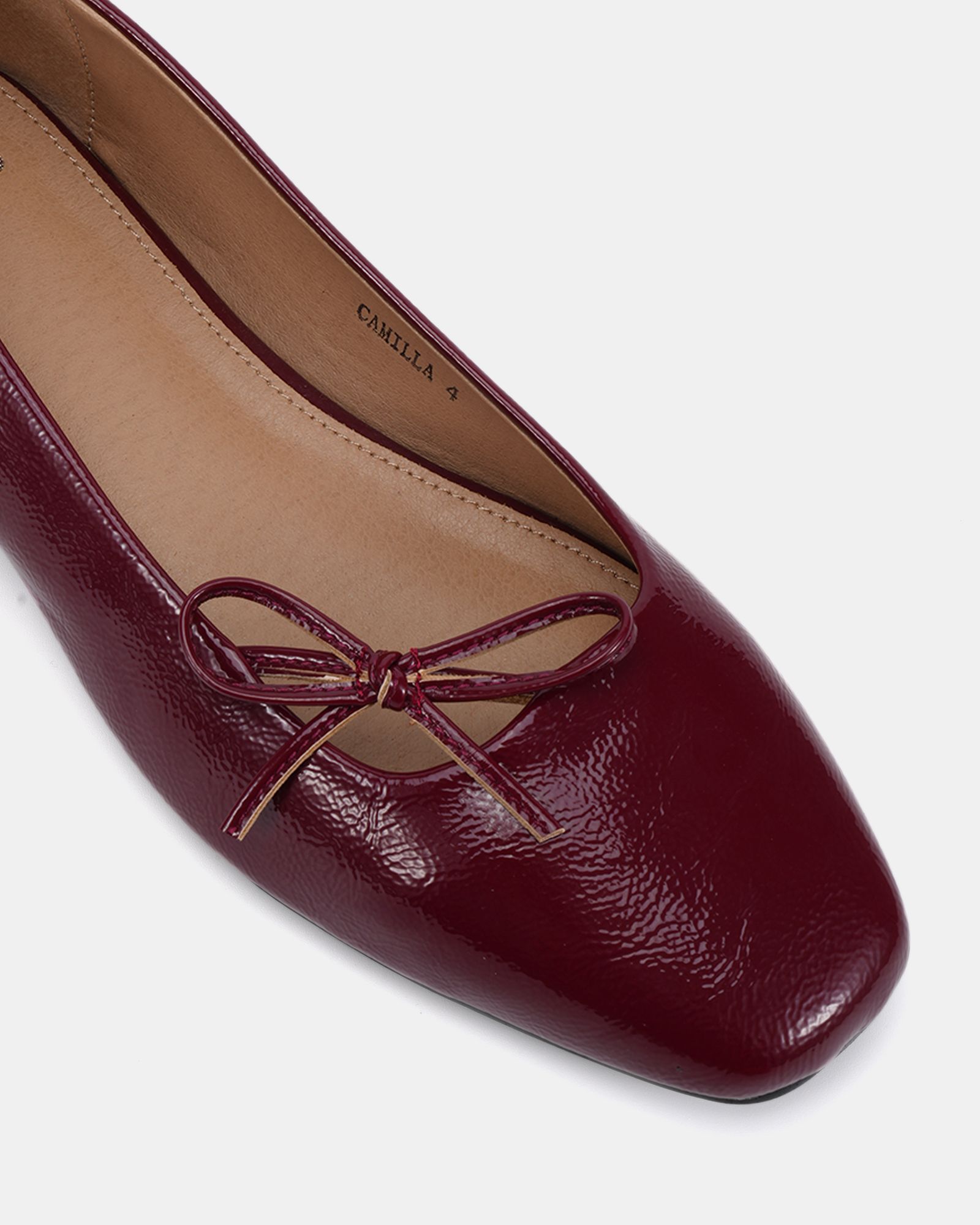 CAMILLA Burgundy Asymmetric Bow Ballerina
