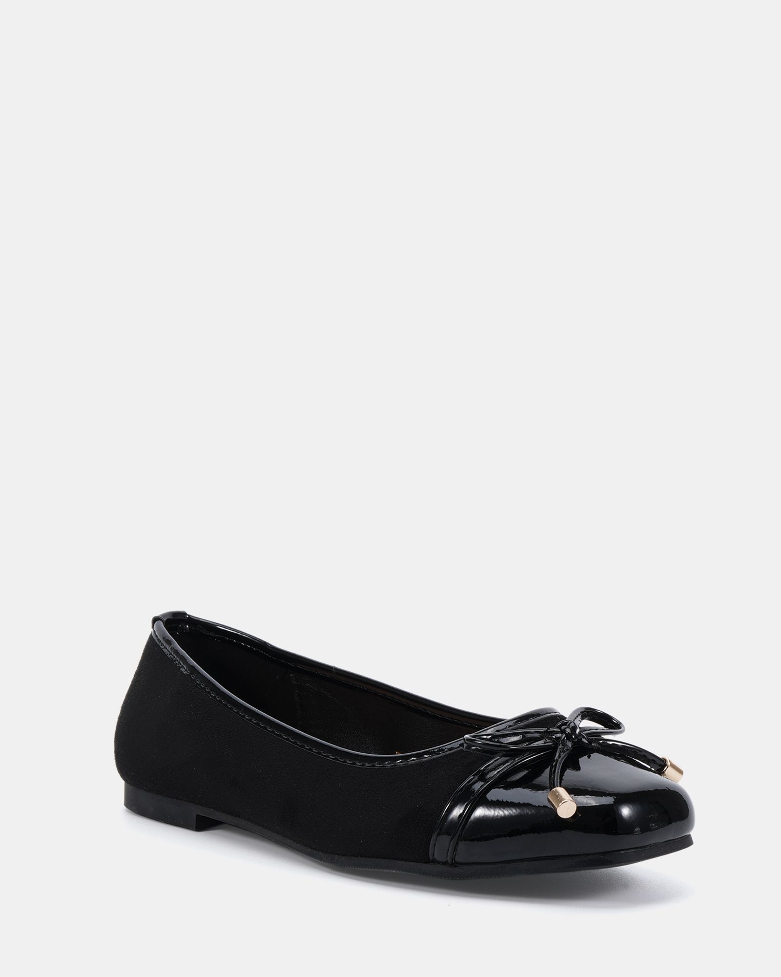 CAPRICORN Black Soft Square Toe Cap Bow Ballerina