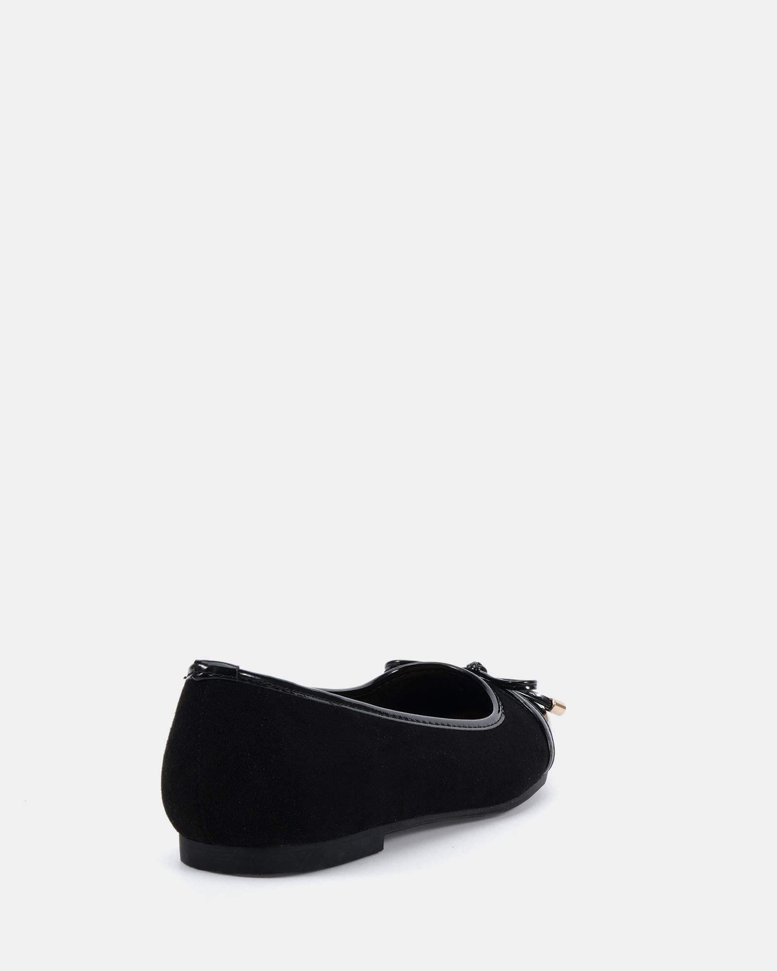 WIDE FIT CAPRICORN Black Soft Square Toe Cap Bow Ballerina