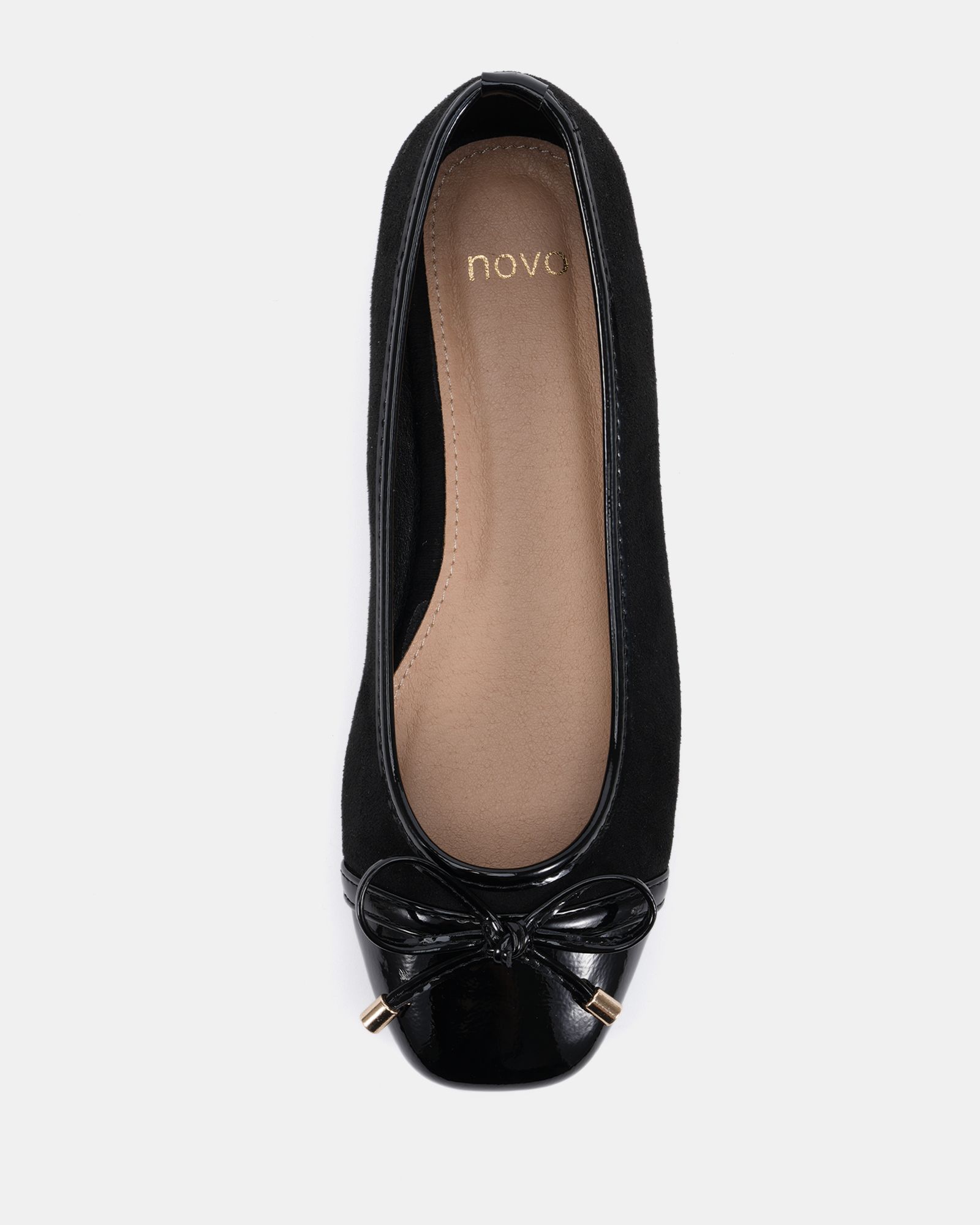 CAPRICORN Black Soft Square Toe Cap Bow Ballerina