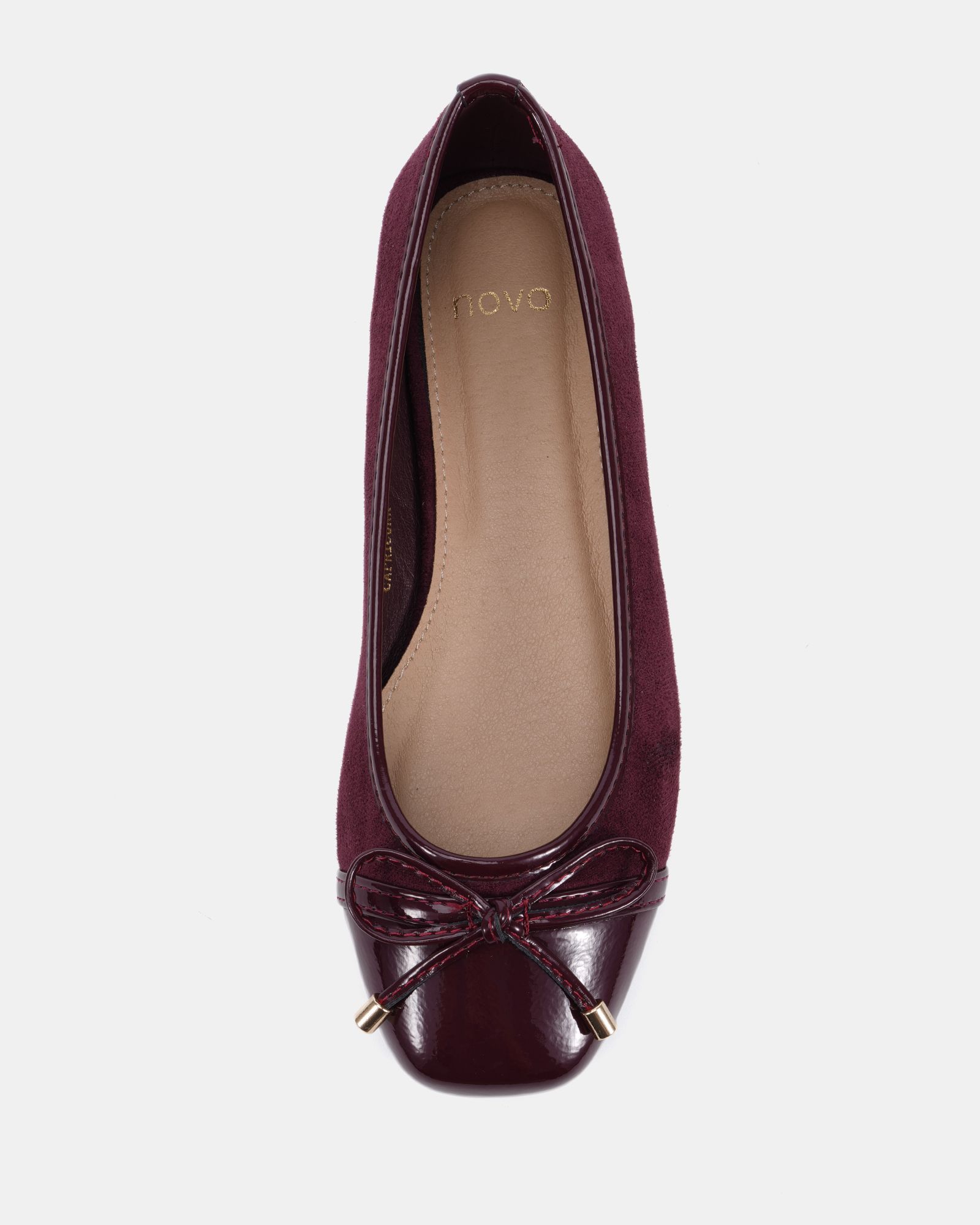 WIDE FIT CAPRICORN Burgundy Soft Square Toe Cap Bow Ballerina