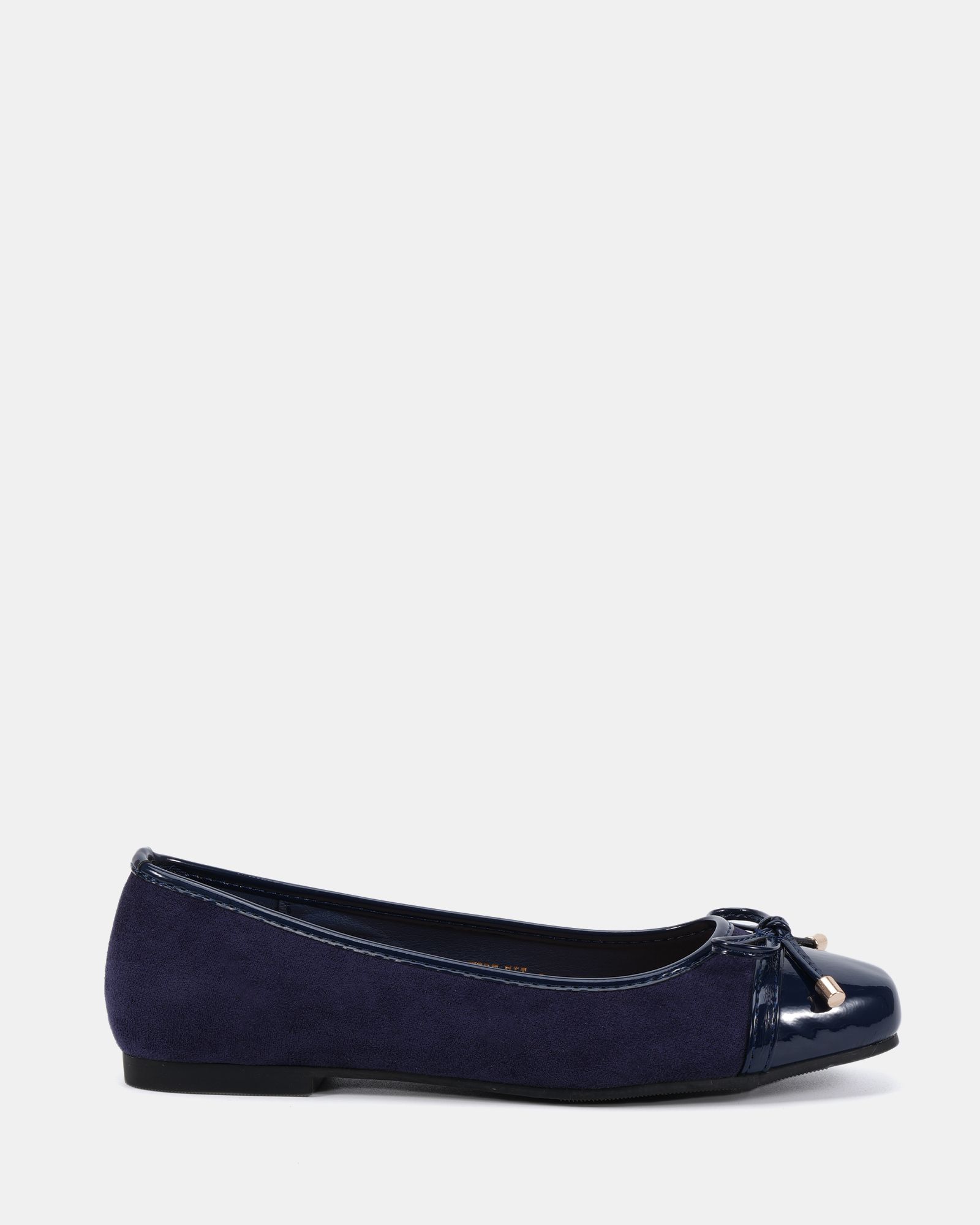 WIDE FIT CAPRICORN Navy Soft Square Toe Cap Bow Ballerina