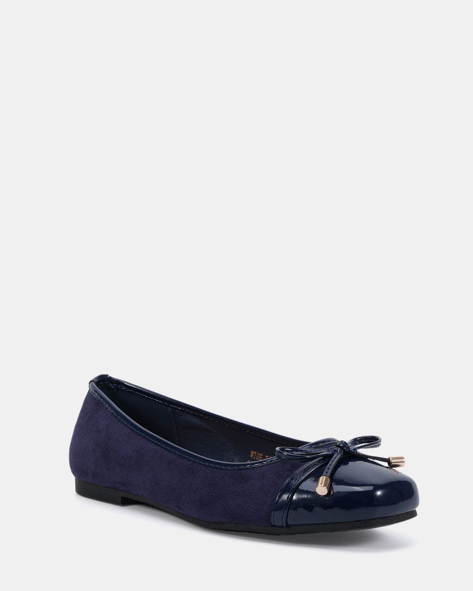 WIDE FIT CAPRICORN Navy Soft Square Toe Cap Bow Ballerina