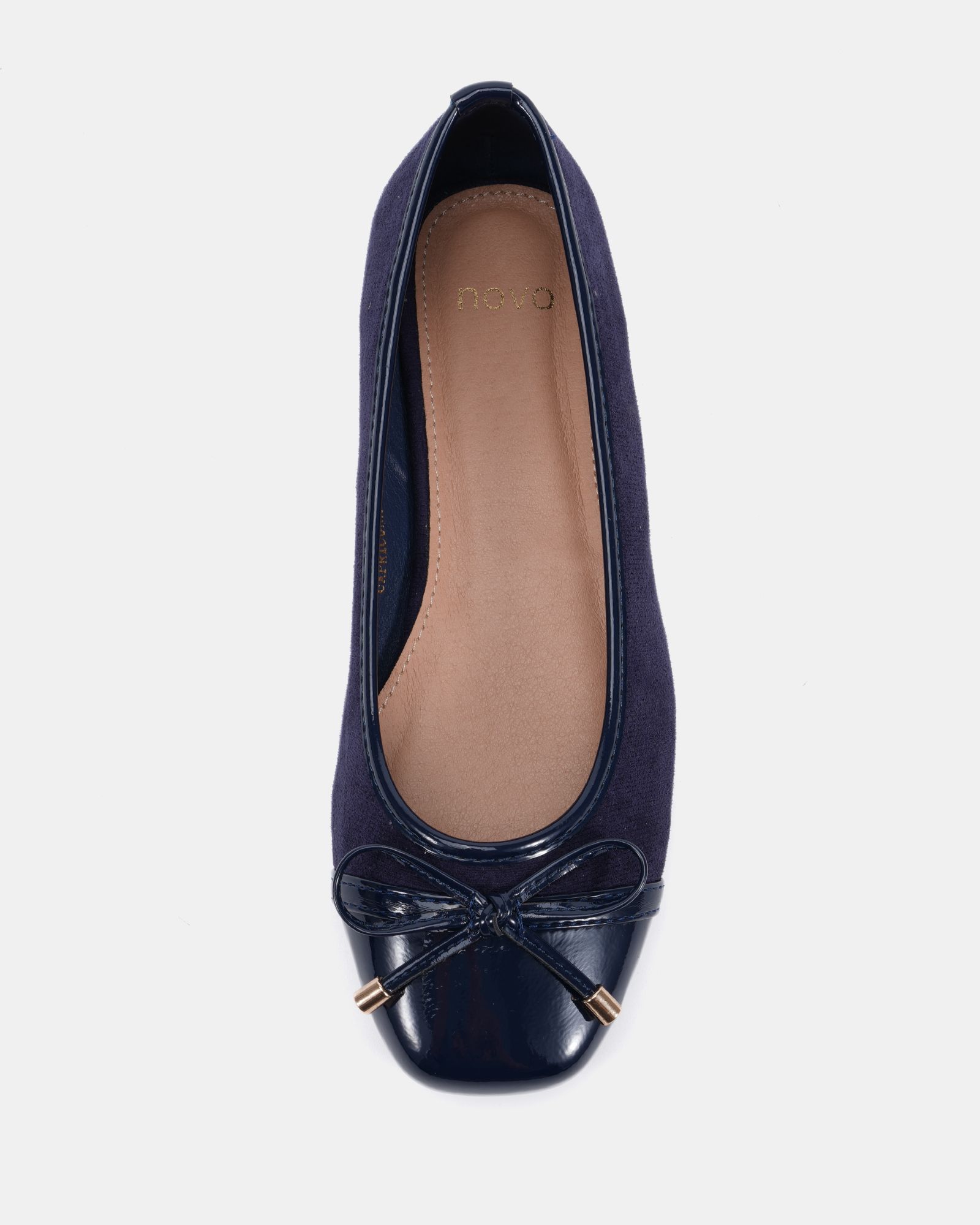 CAPRICORN Navy Soft Square Toe Cap Bow Ballerina