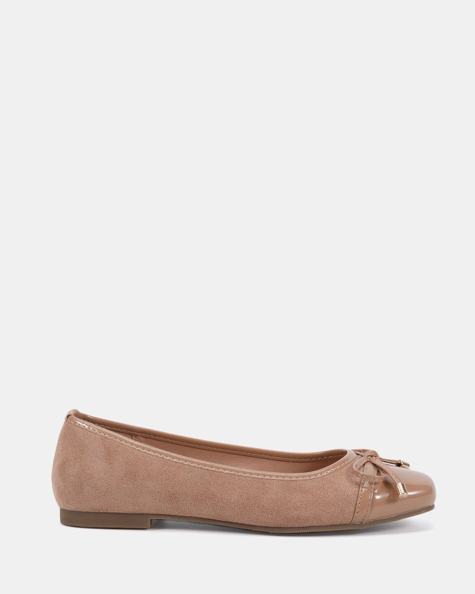 CAPRICORN Nude Soft Square Toe Cap Bow Ballerina