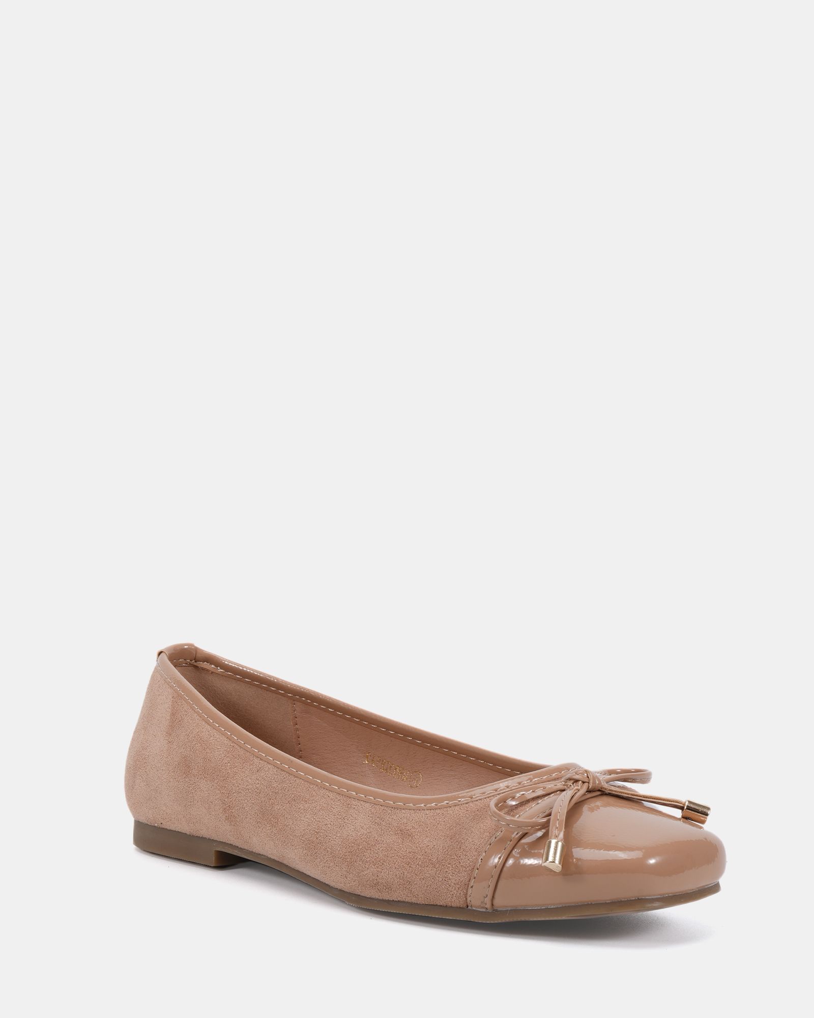WIDE FIT CAPRICORN Nude Soft Square Toe Cap Bow Ballerina