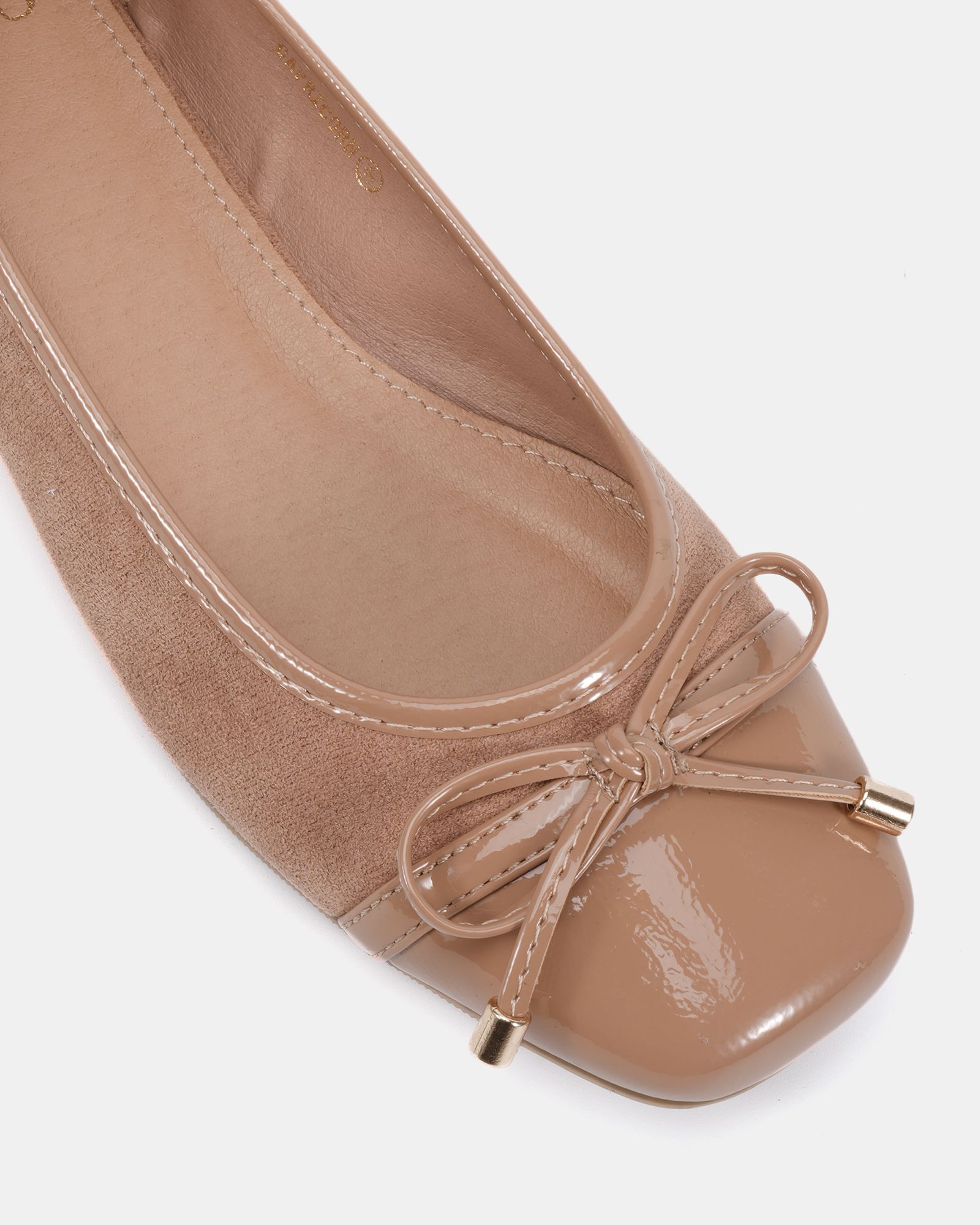 CAPRICORN Nude Soft Square Toe Cap Bow Ballerina