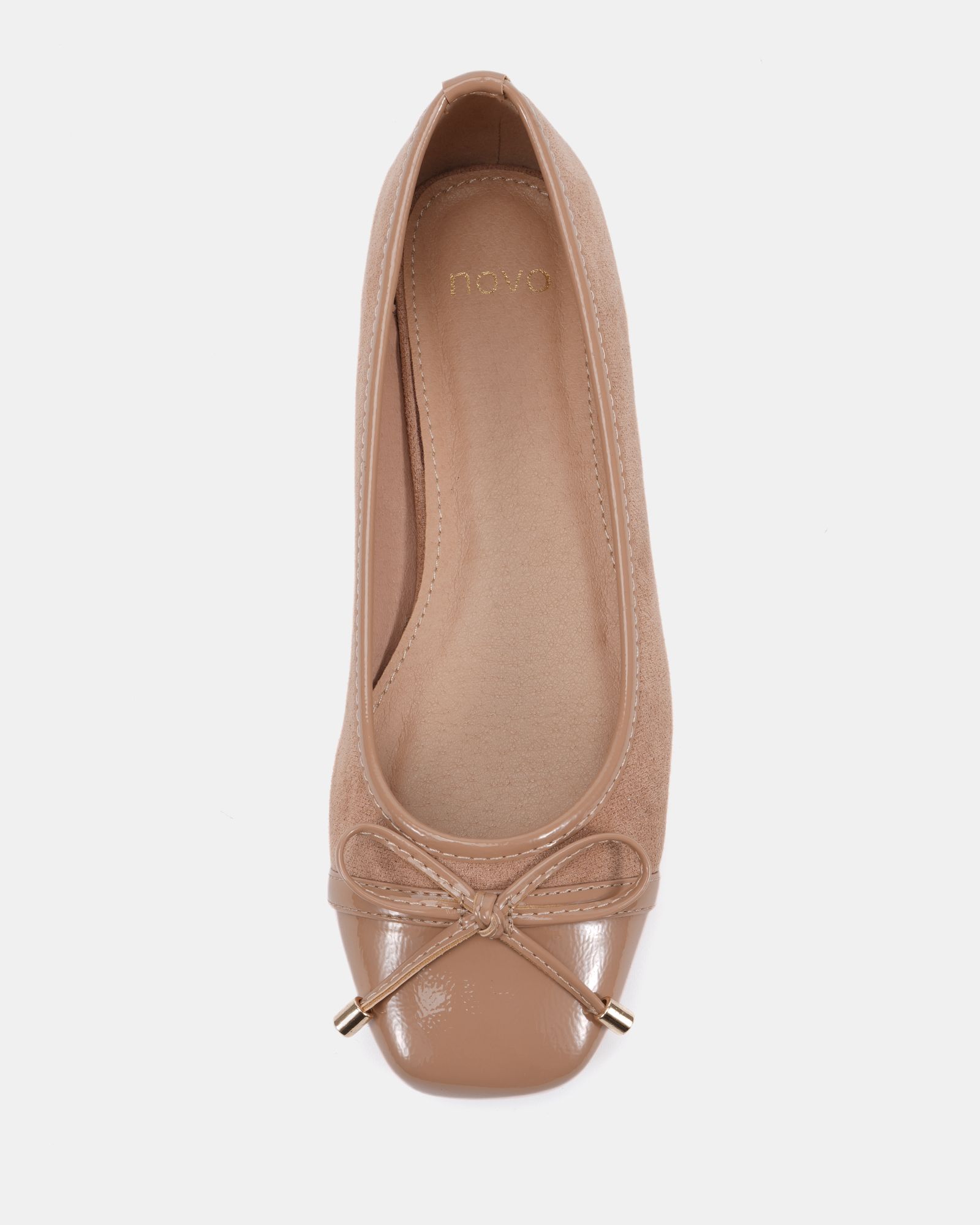 CAPRICORN Nude Soft Square Toe Cap Bow Ballerina