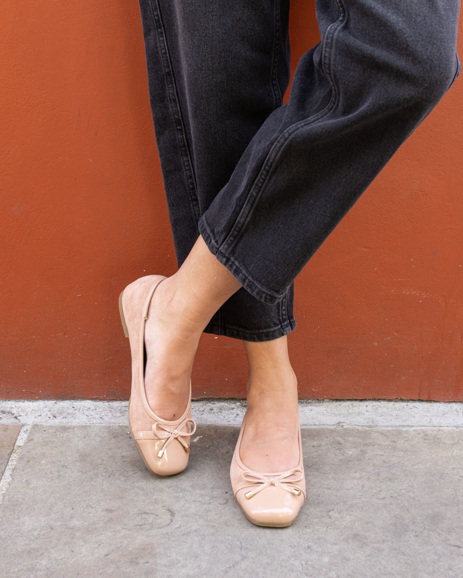 WIDE FIT CAPRICORN Nude Soft Square Toe Cap Bow Ballerina