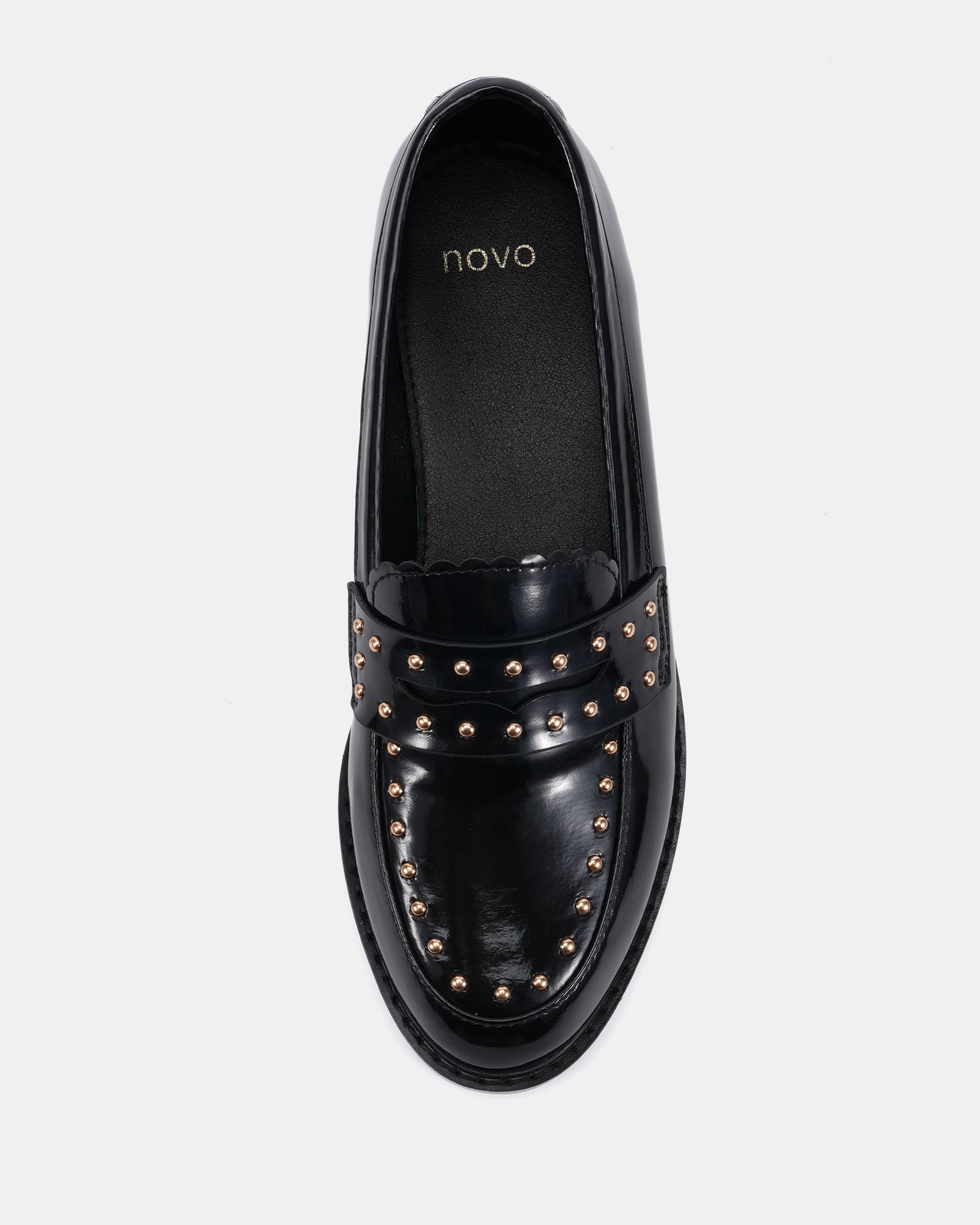 CARMELLA Stud Detail Black Loafer