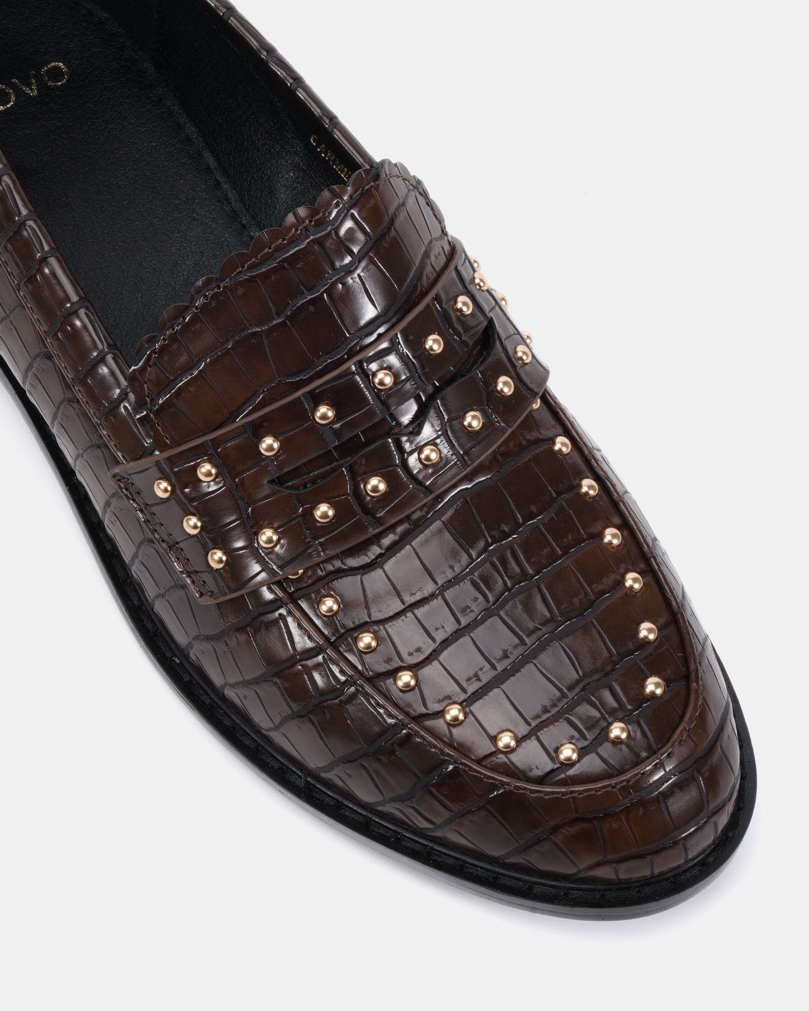 CARMELLA Chocolate Stud Detail Loafer