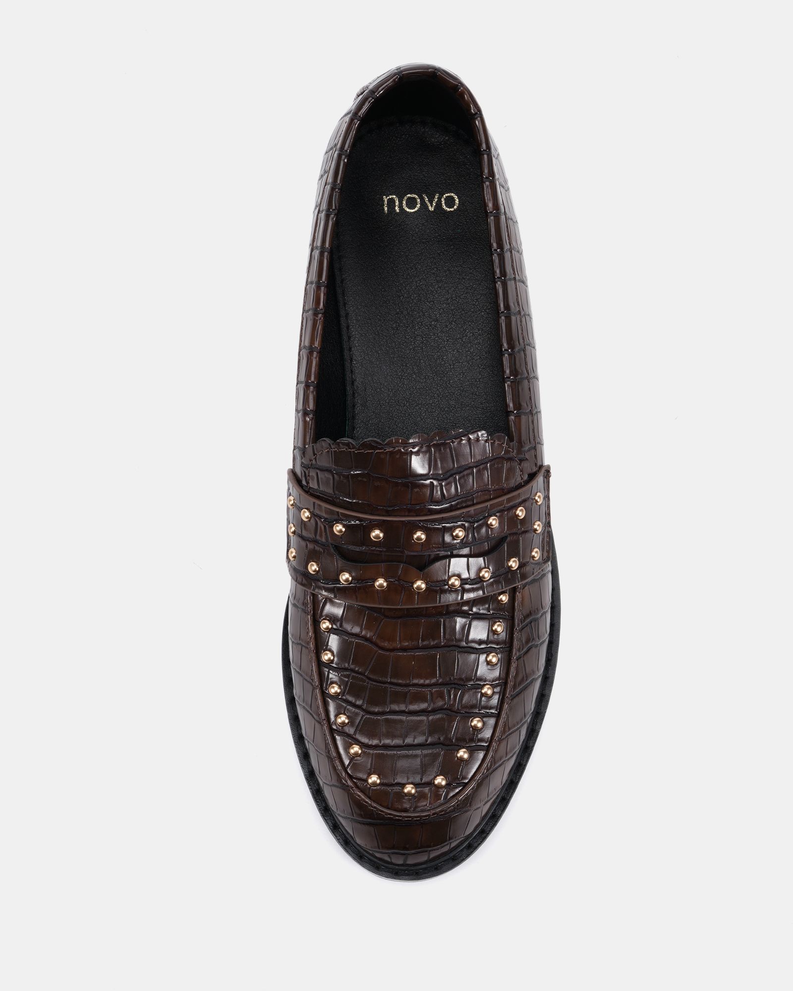 CARMELLA Chocolate Stud Detail Loafer
