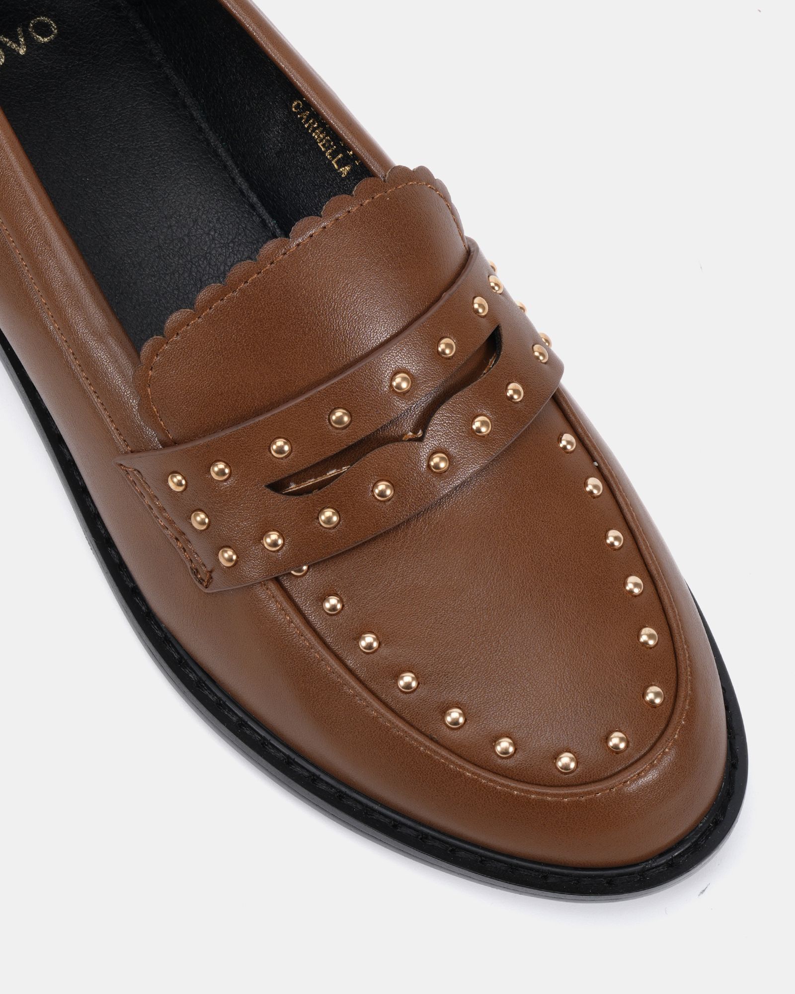 CARMELLA Tan Stud Detail Loafer