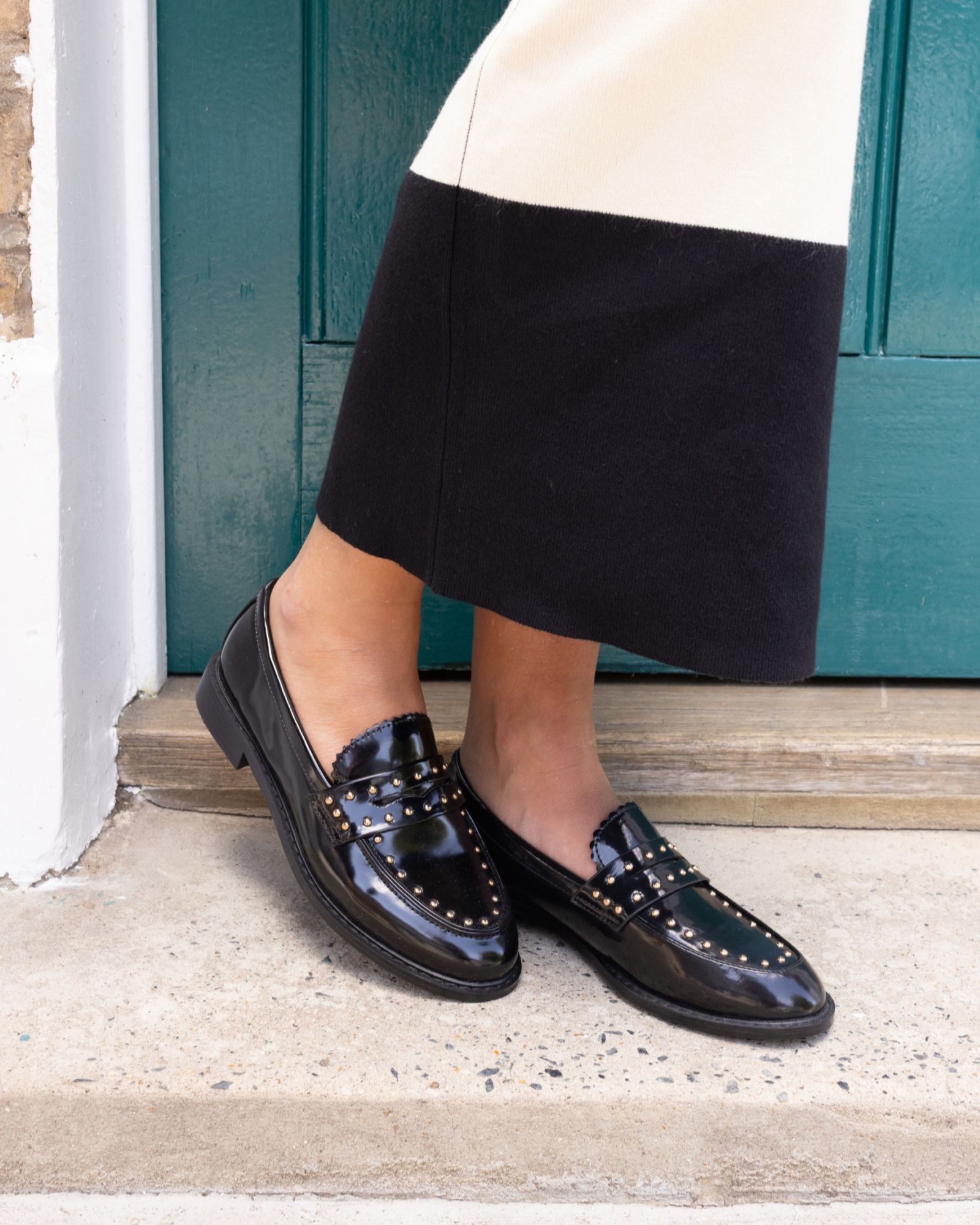 CARMELLA Stud Detail Black Loafer