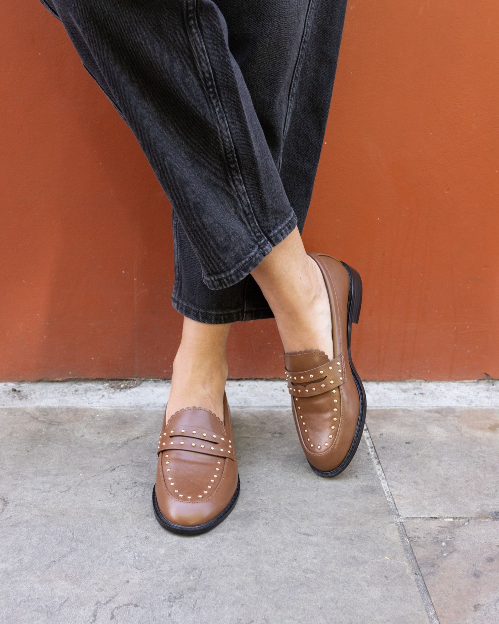 WIDE FIT CARMELLA Tan Stud Detail Loafer