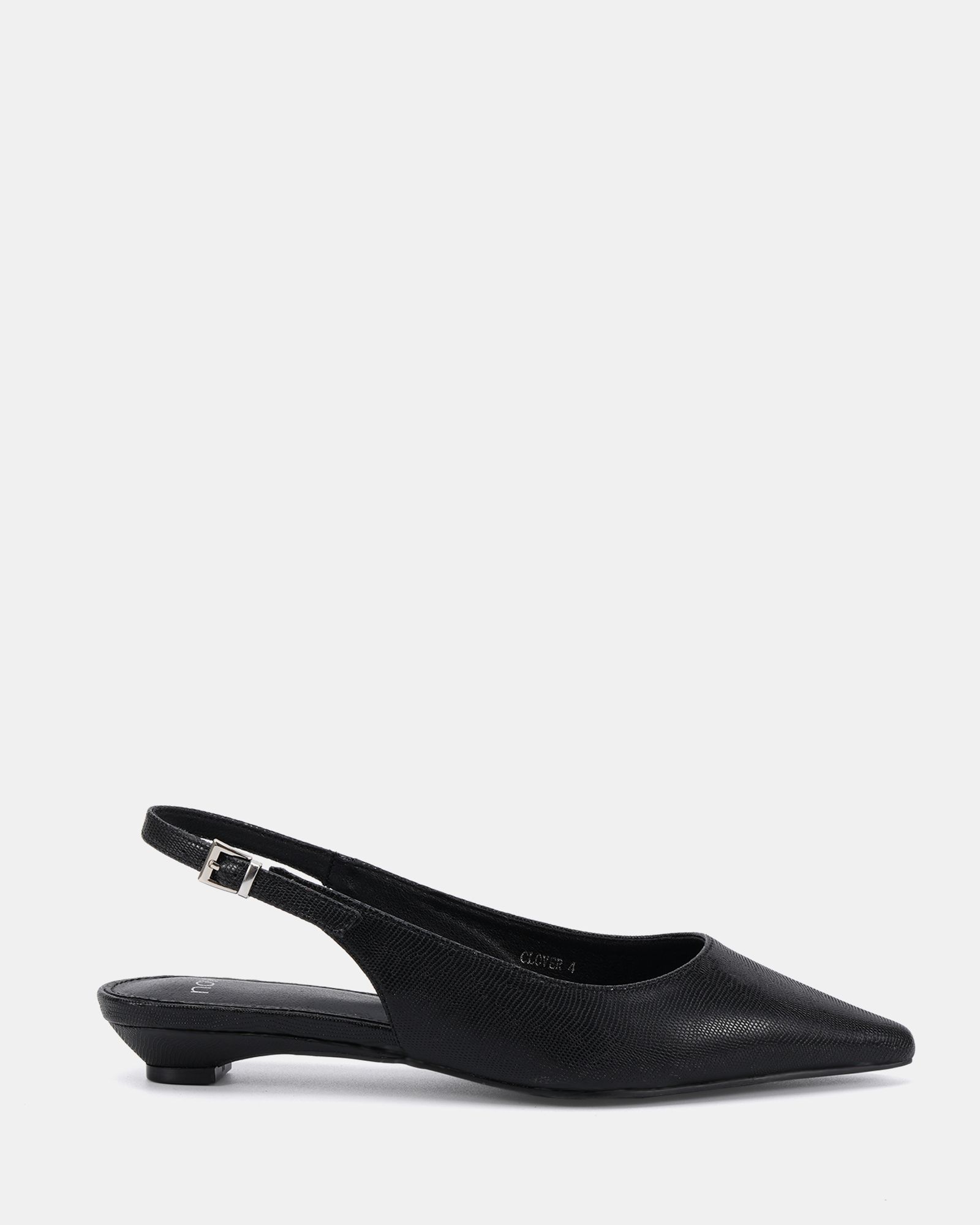 CLOVER Black Point Toe Low Heel Slingback