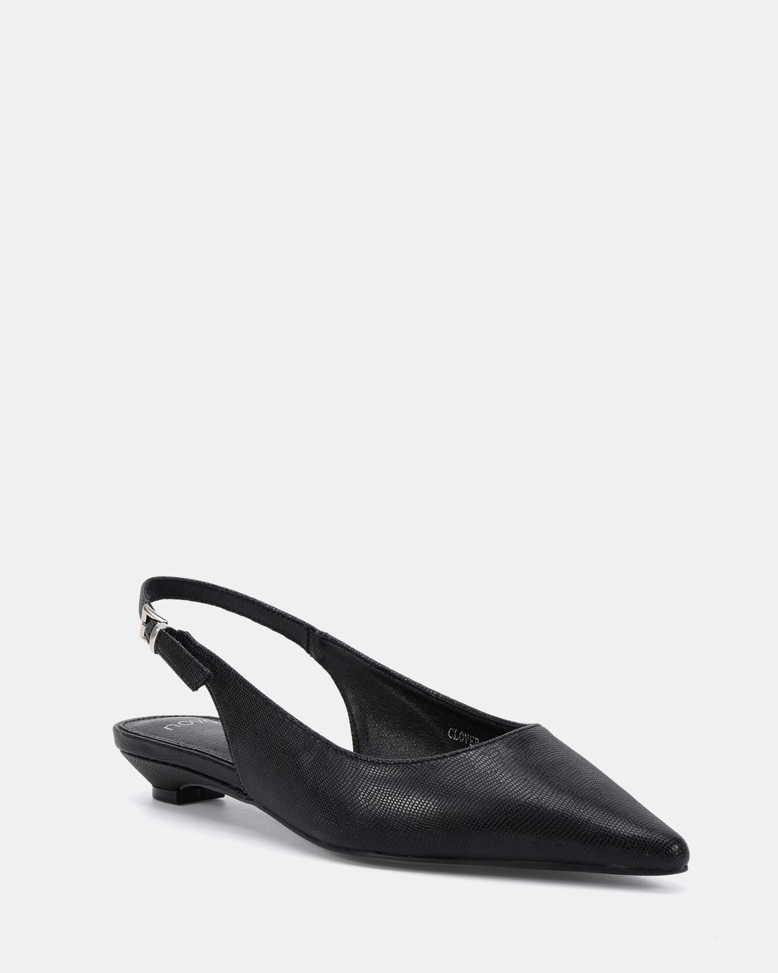 CLOVER Black Point Toe Low Heel Slingback
