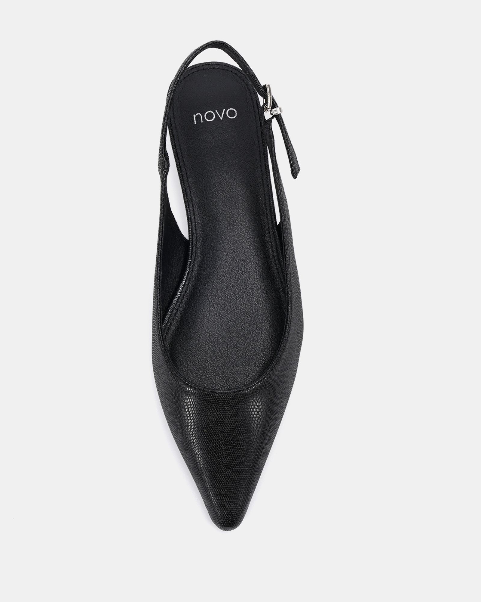 CLOVER Black Point Toe Low Heel Slingback