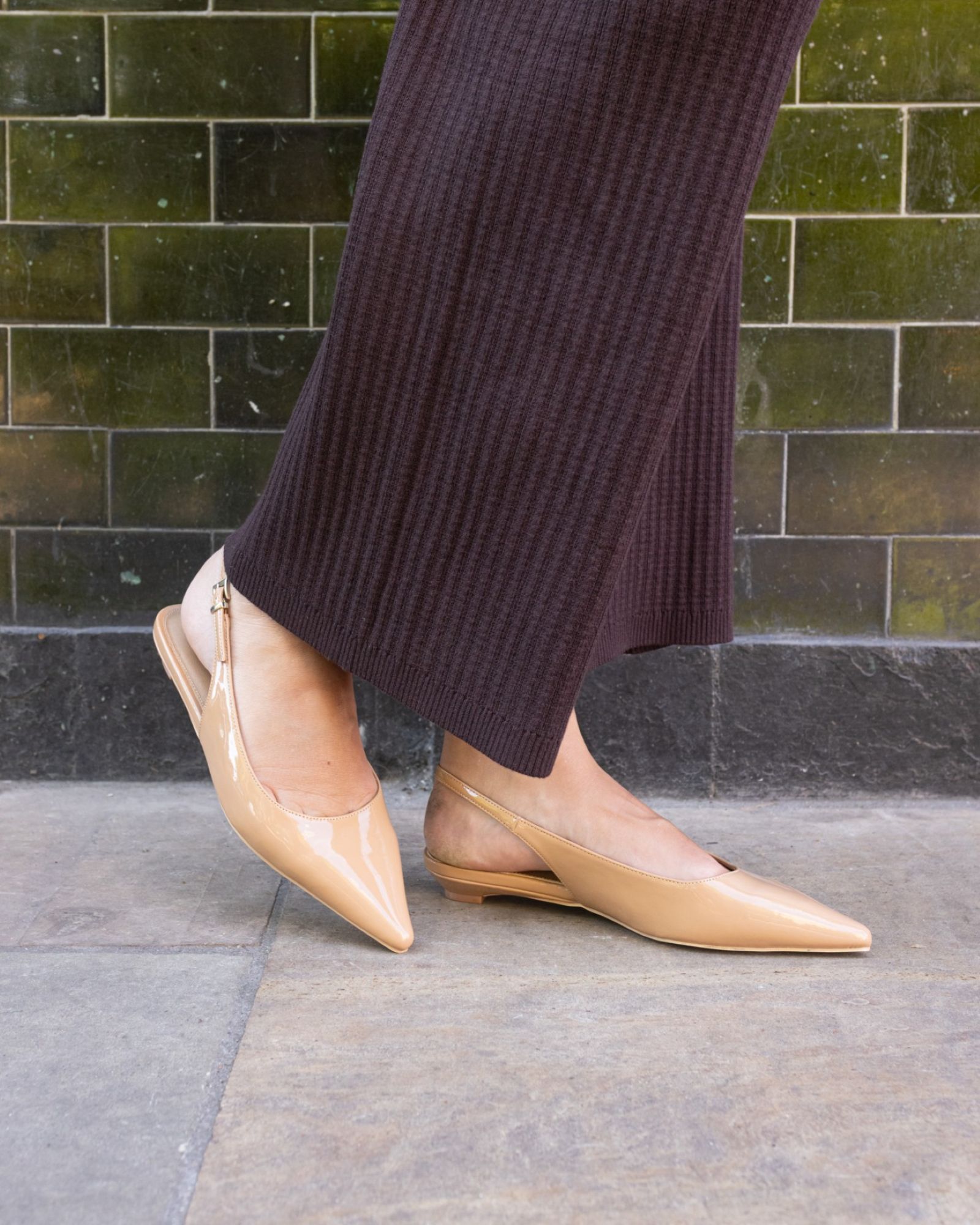 CLOVER Camel Point Toe Low Heel Slingback