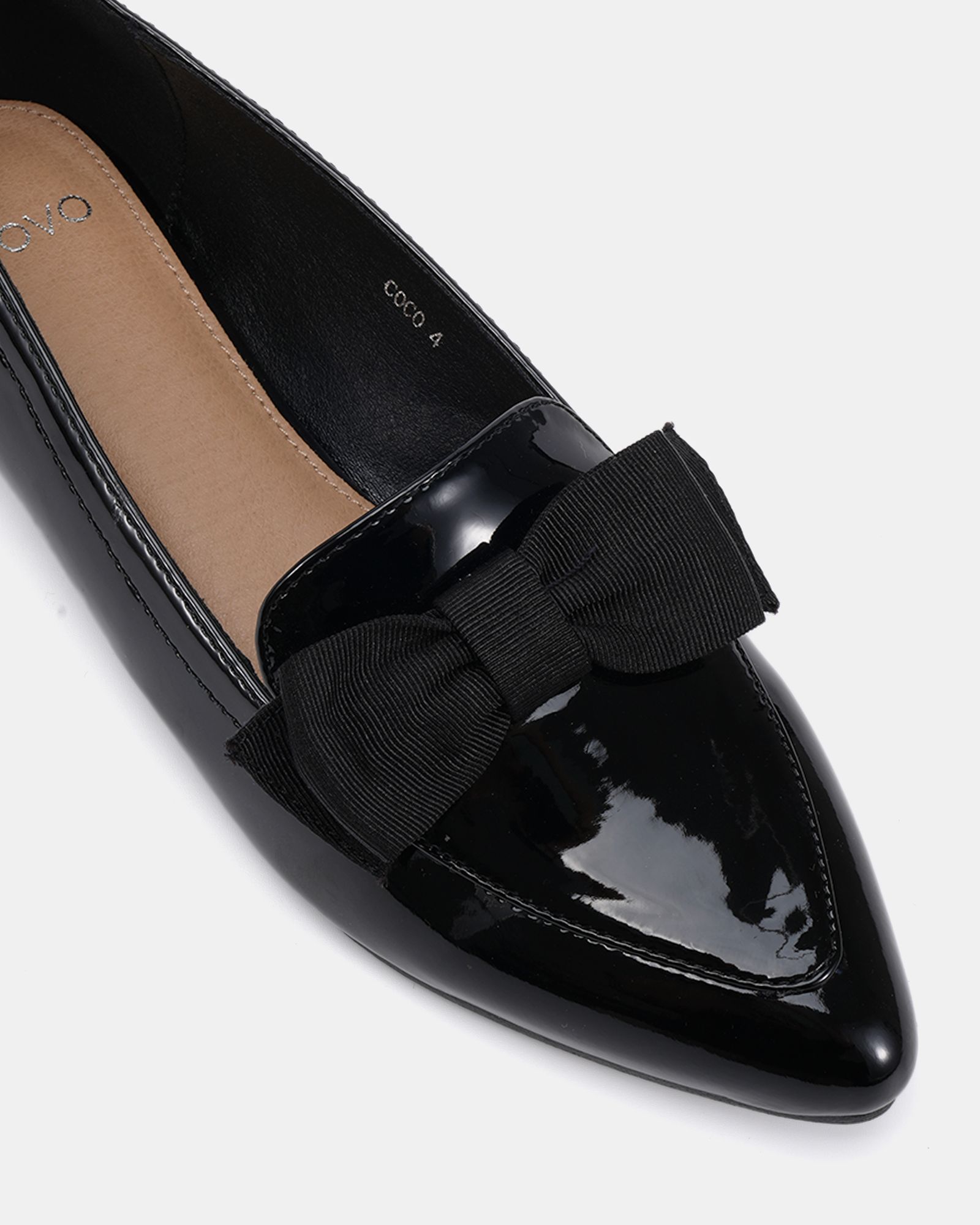 WIDE FIT COCO Black Bow Flat Point Shoe