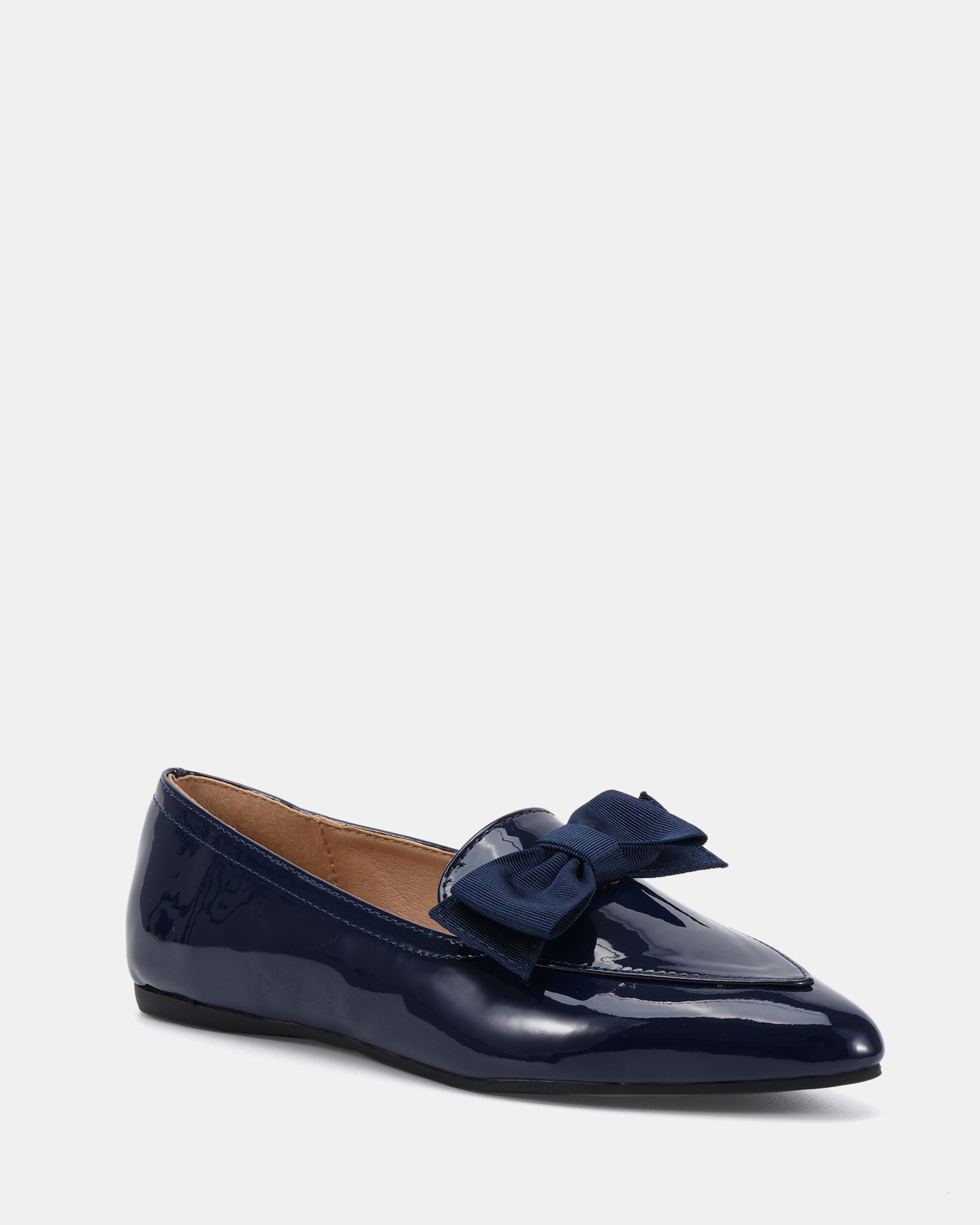 WIDE FIT COCO Navy Bow Flat Point Shoe