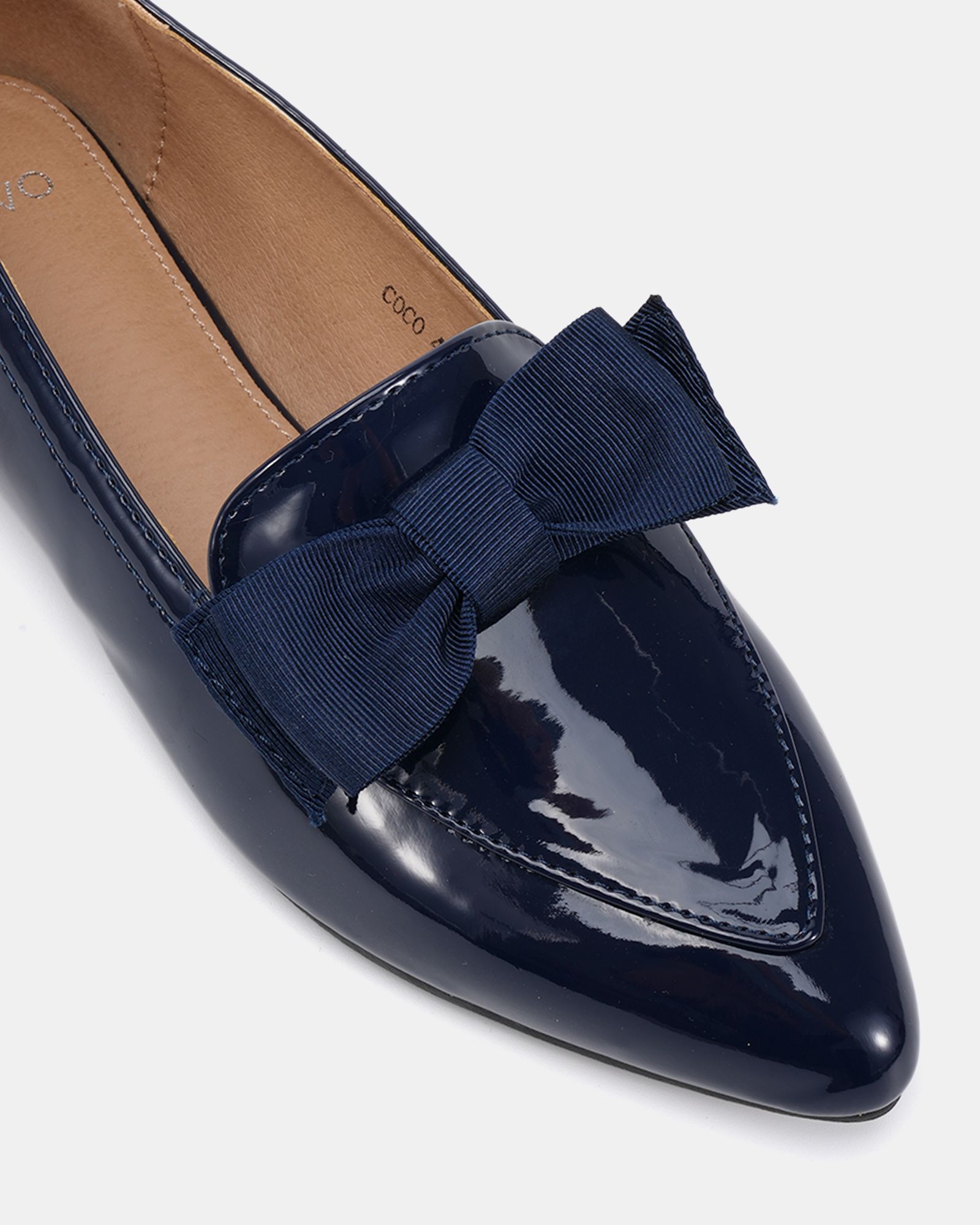 WIDE FIT COCO Navy Bow Flat Point Shoe