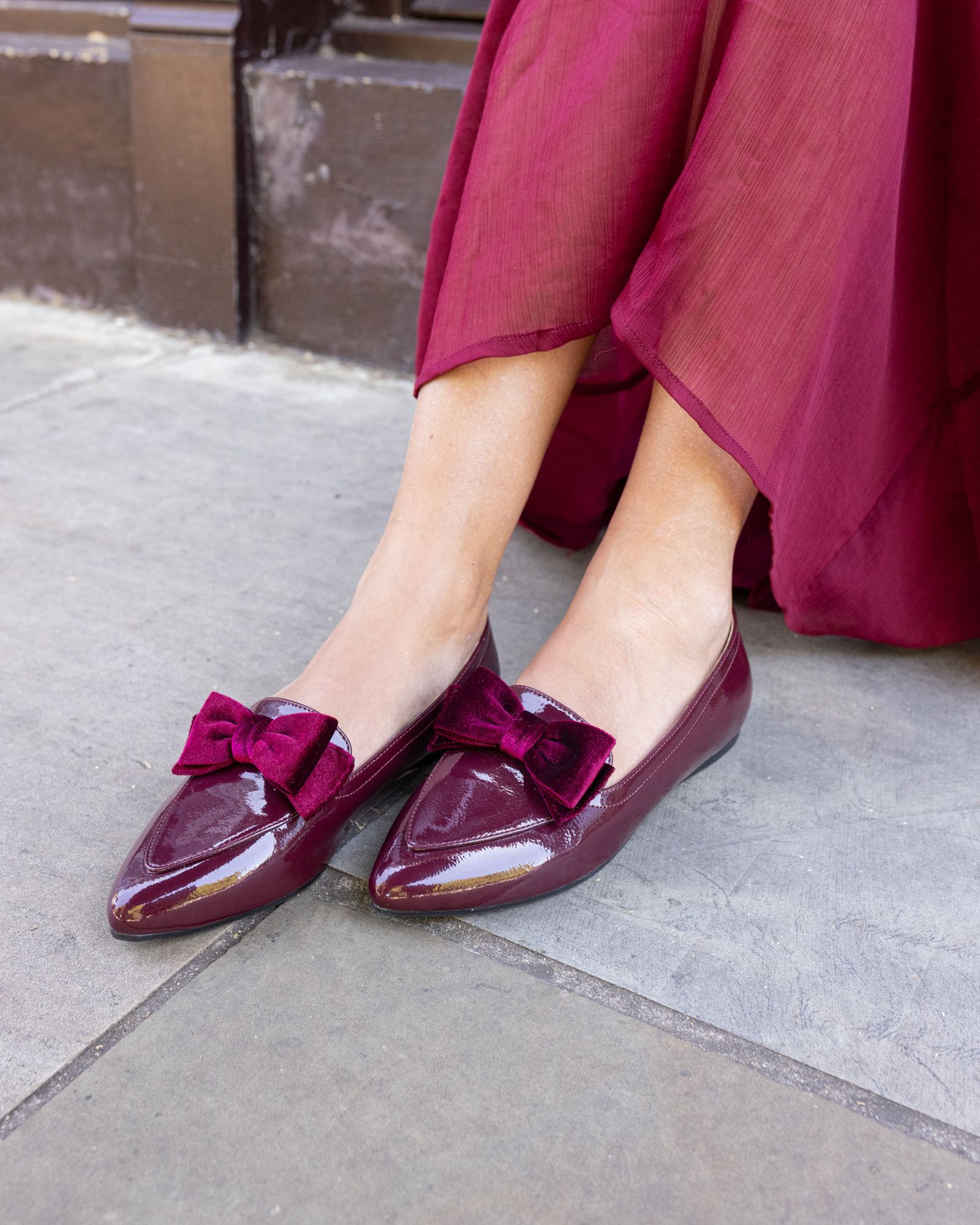 COCO Burgundy Bow Flat Point Shoe