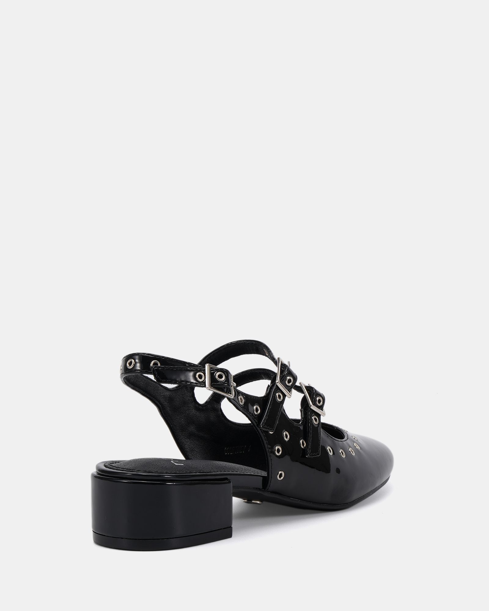 COURTNEY Black Eyelet Detail Mary Jane Low Heel Slingback