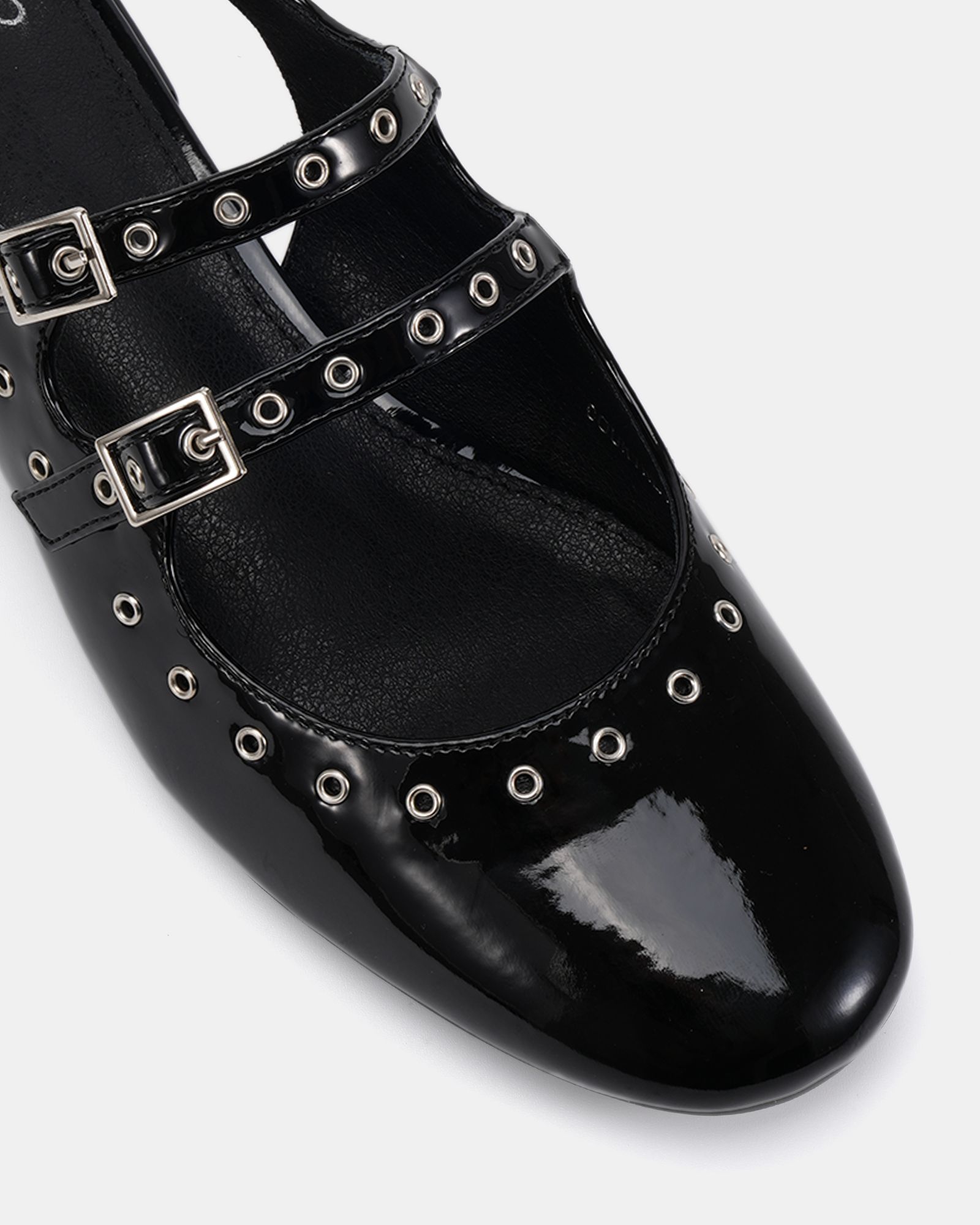 COURTNEY Black Eyelet Detail Mary Jane Low Heel Slingback
