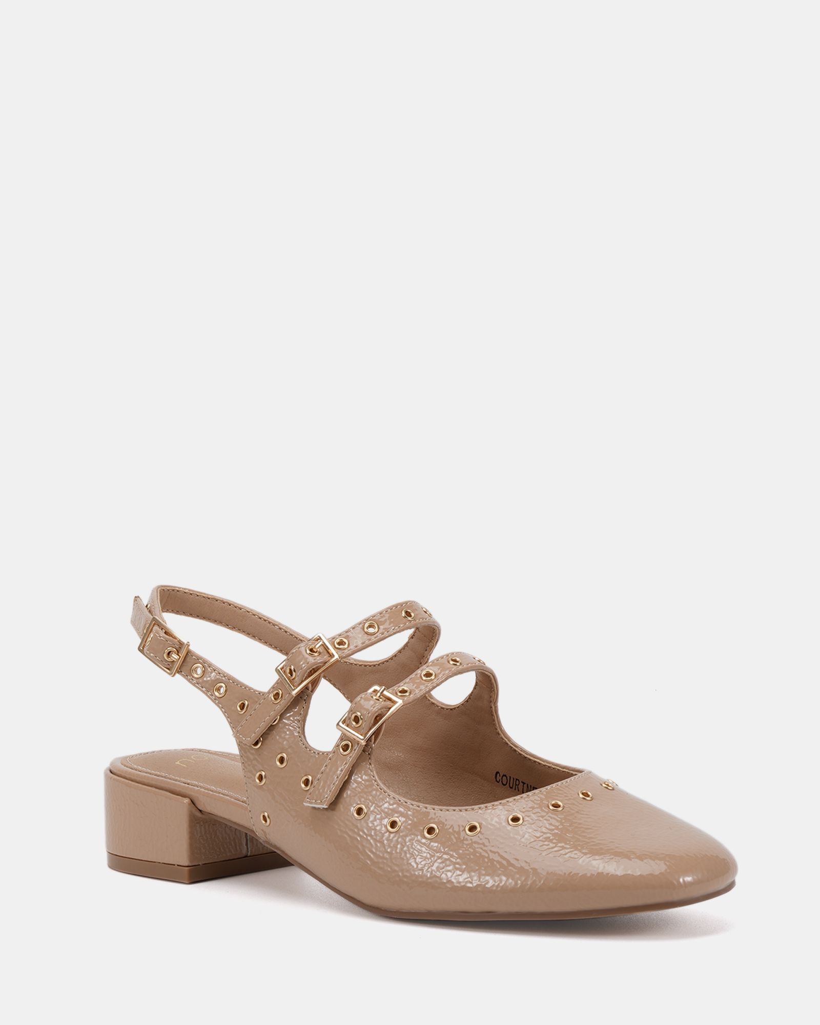 COURTNEY Nude Eyelet Detail Mary Jane Low Heel Slingback