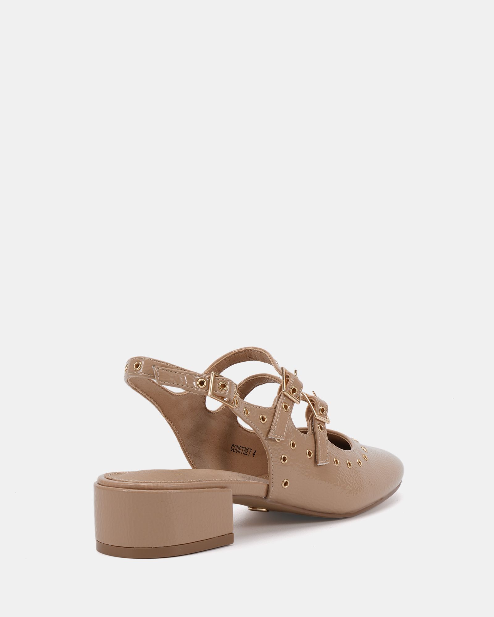 COURTNEY Nude Eyelet Detail Mary Jane Low Heel Slingback
