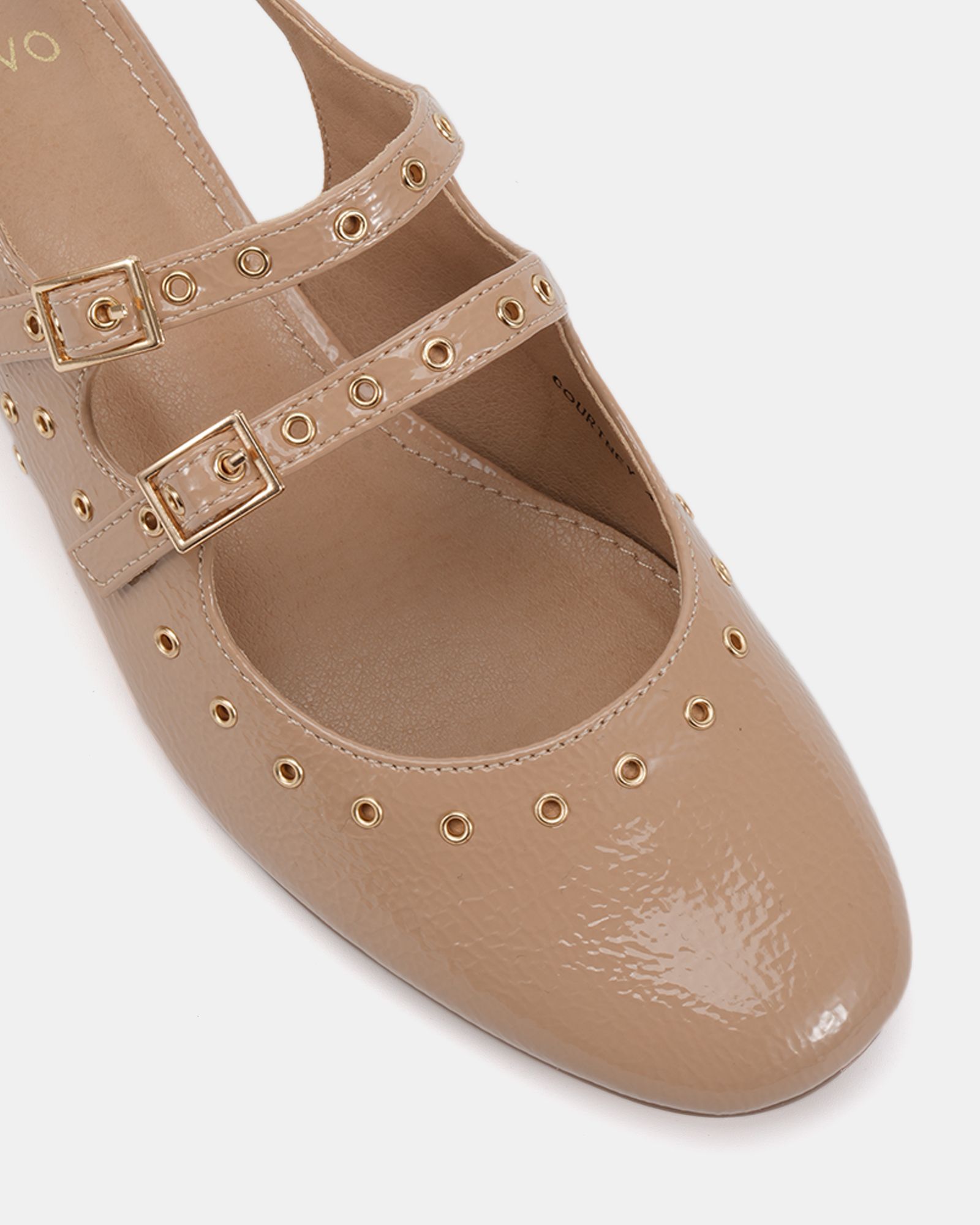COURTNEY Nude Eyelet Detail Mary Jane Low Heel Slingback