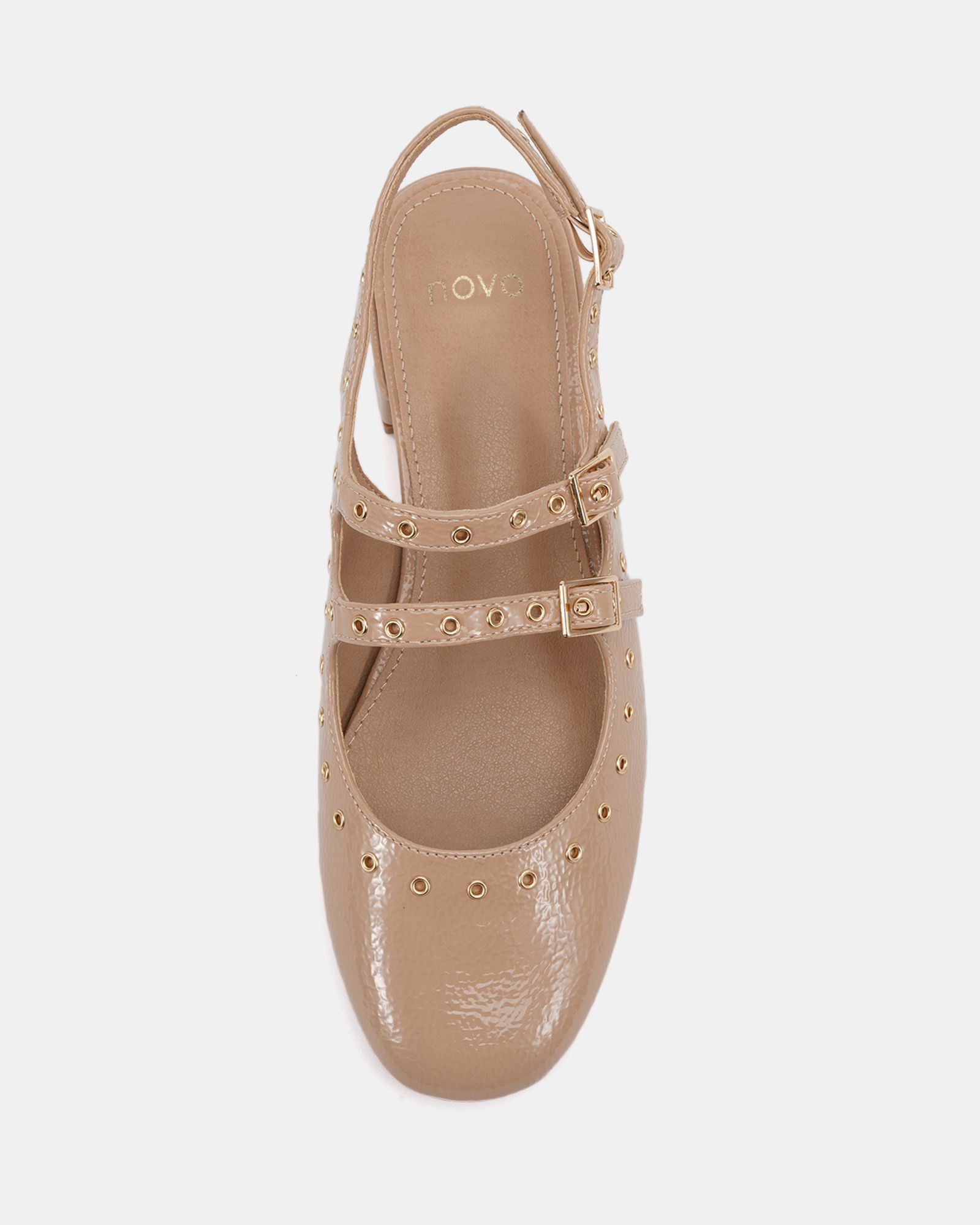 COURTNEY Nude Eyelet Detail Mary Jane Low Heel Slingback