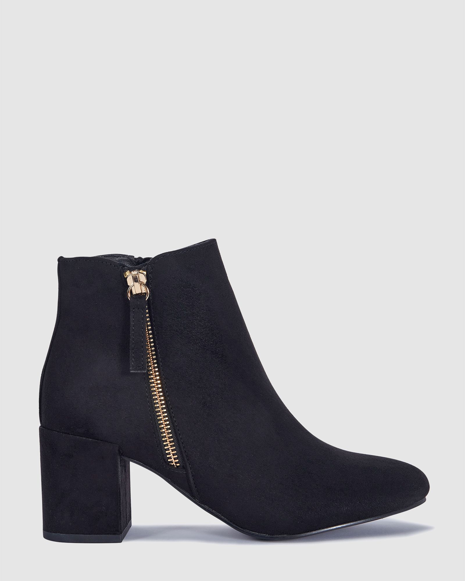 Davion Black Block Heel Zip Detail Ankle Boot