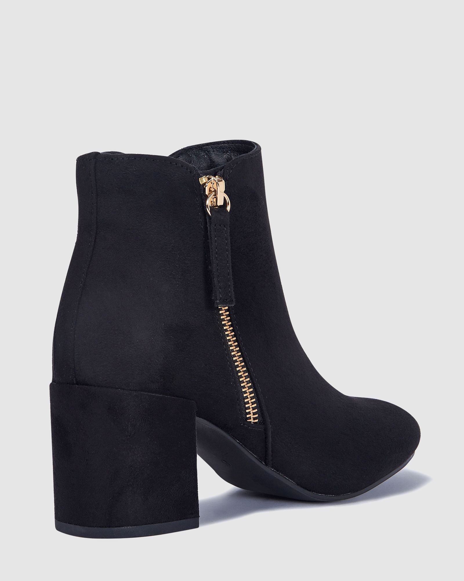 Davion Black Block Heel Zip Detail Ankle Boot