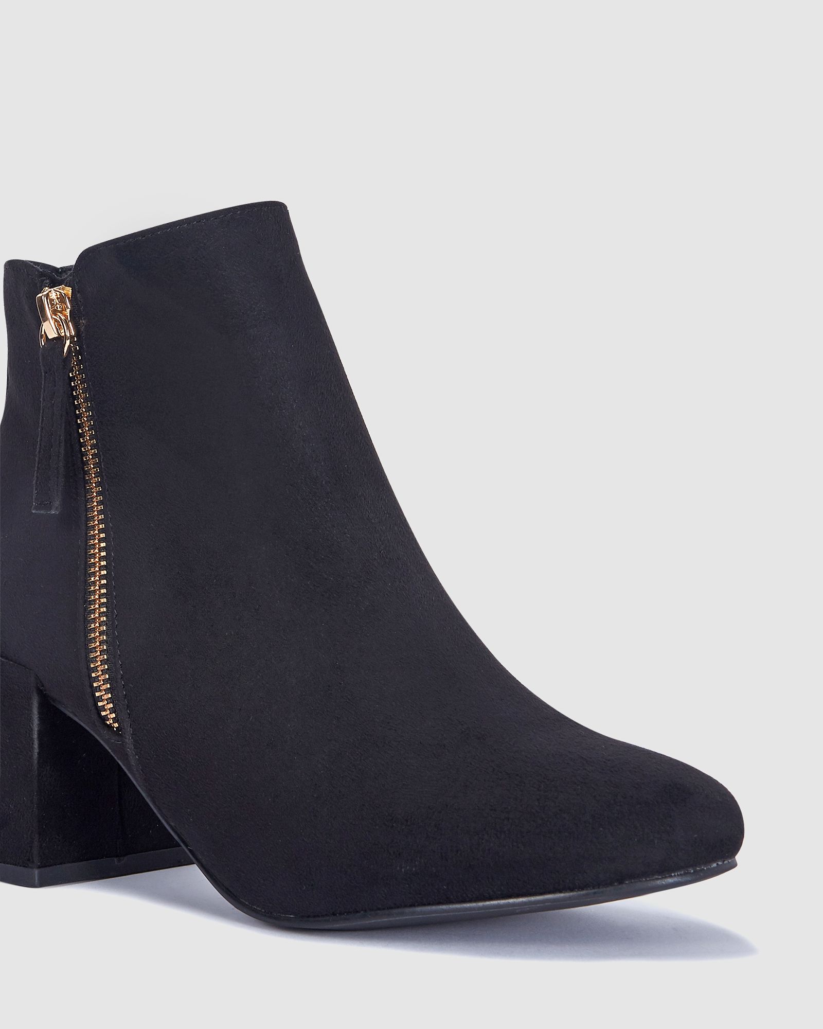 Davion Black Block Heel Zip Detail Ankle Boot