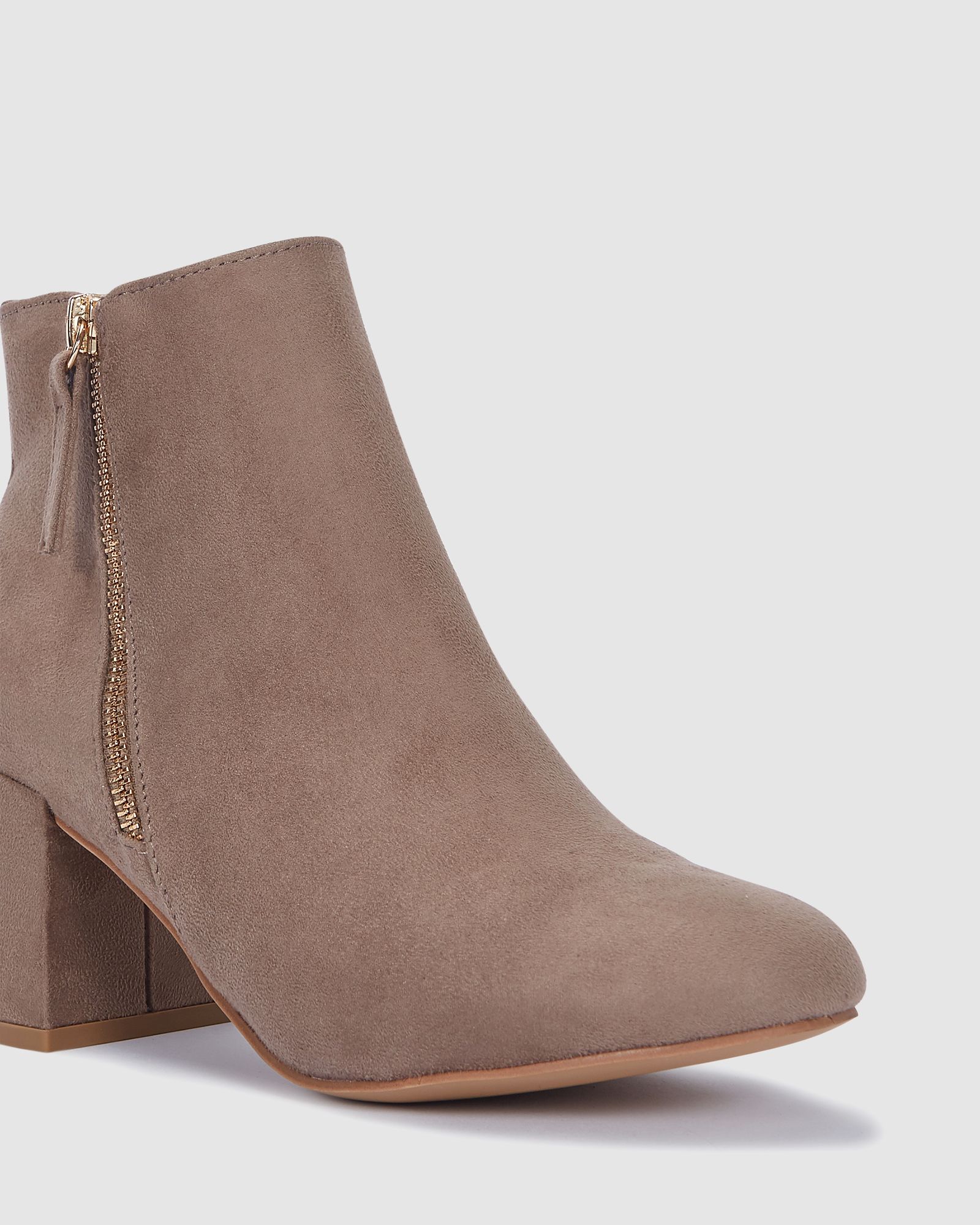 Wide Fit Davion Taupe Block Heel Zip Detail Ankle Boot