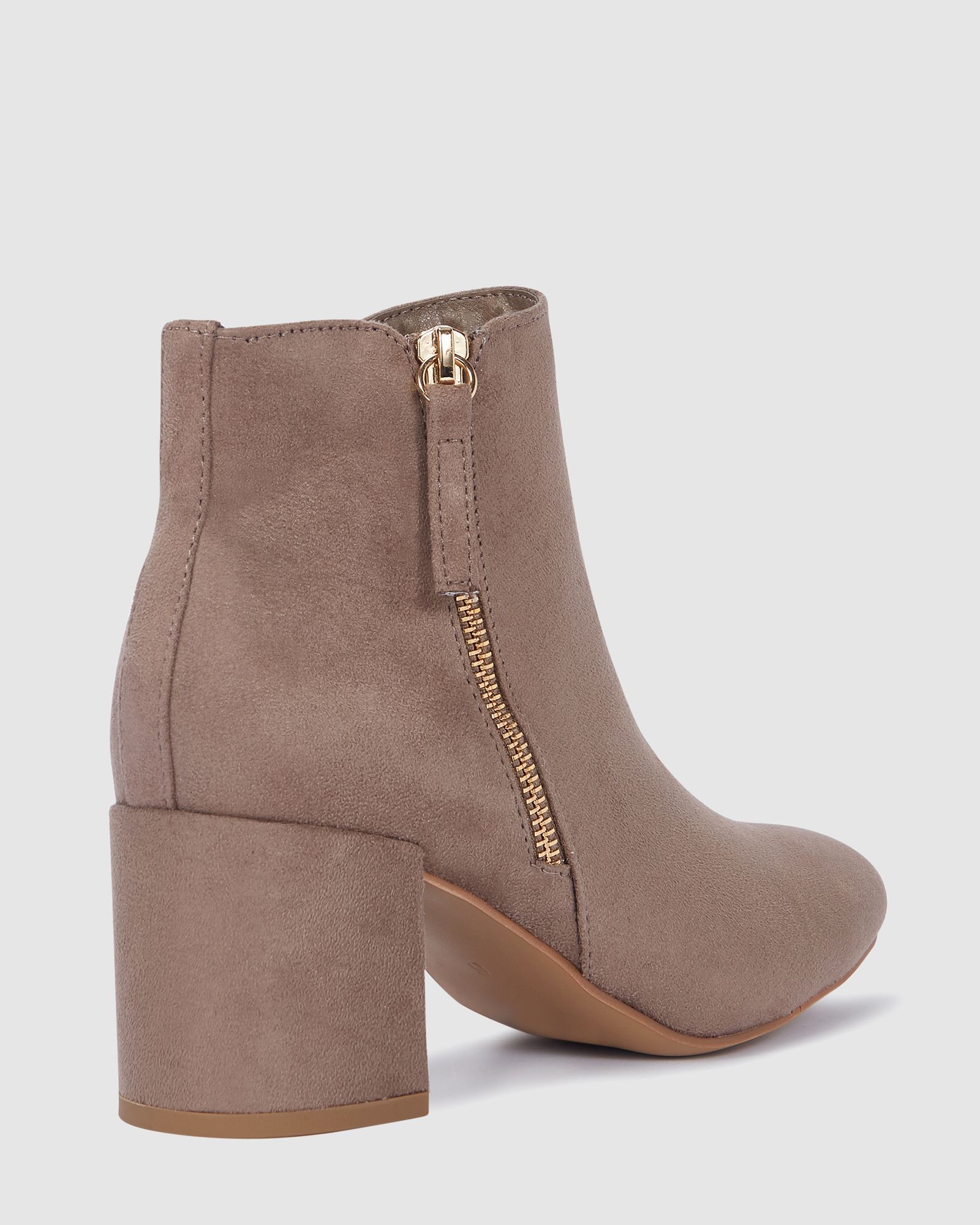 Davion Taupe Block Heel Zip Detail Ankle Boot