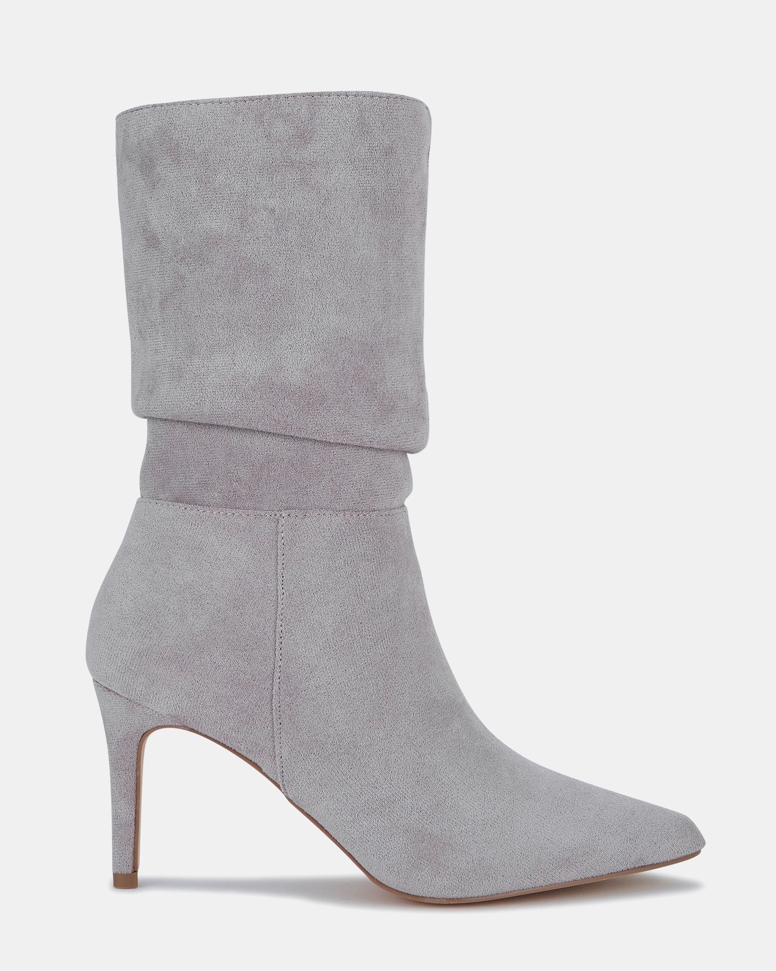 Dekota Grey Mid Heel Point Ruched Ankle Boot